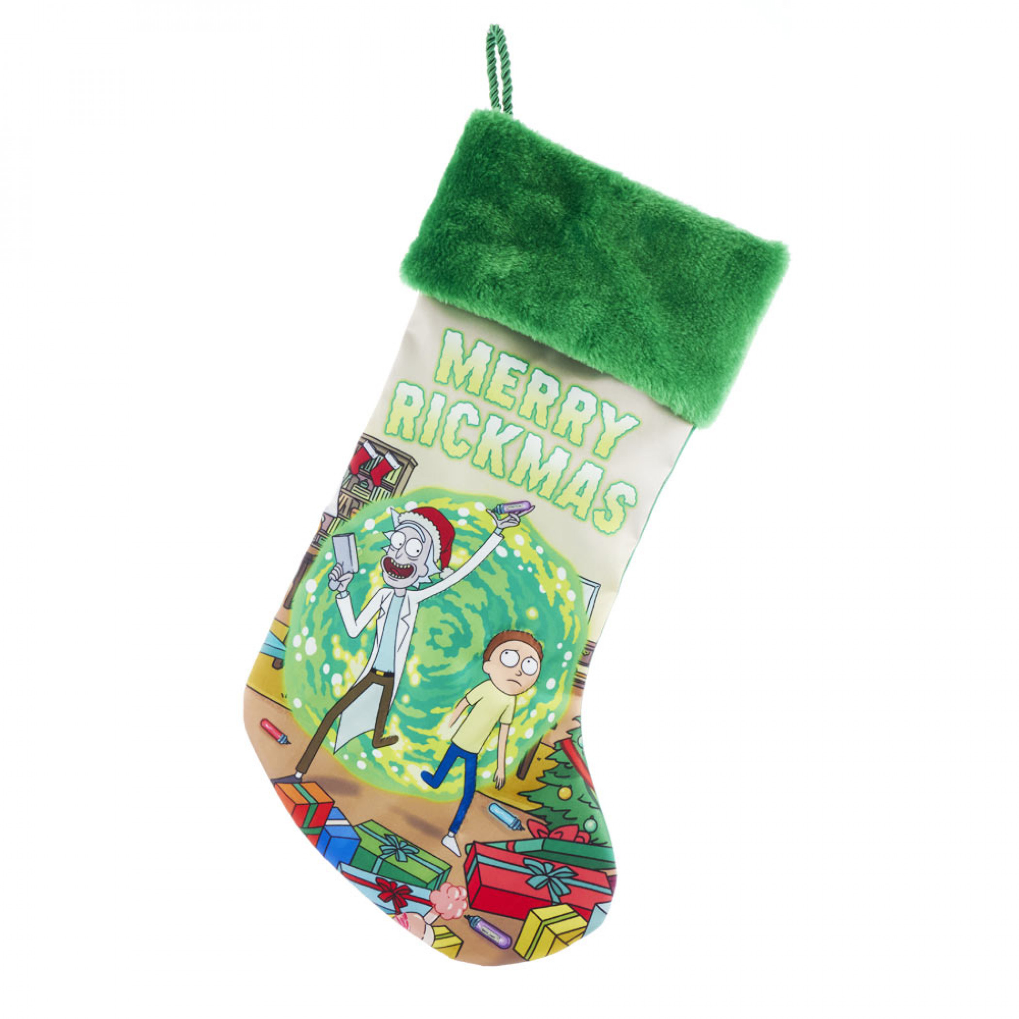 Rick and Morty Green Satin Merry Rickmas Stocking