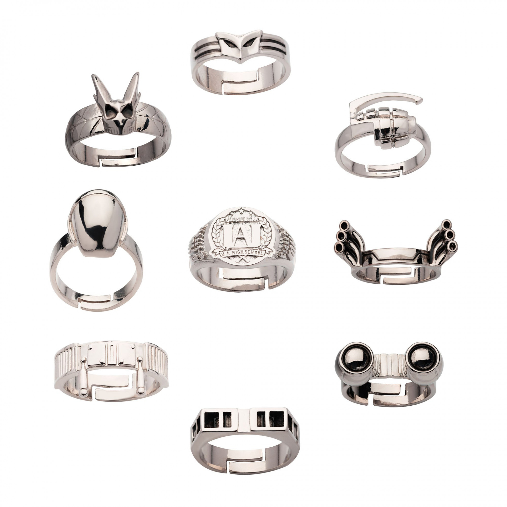 My Hero Academia 9-Piece Rings Set, Silver