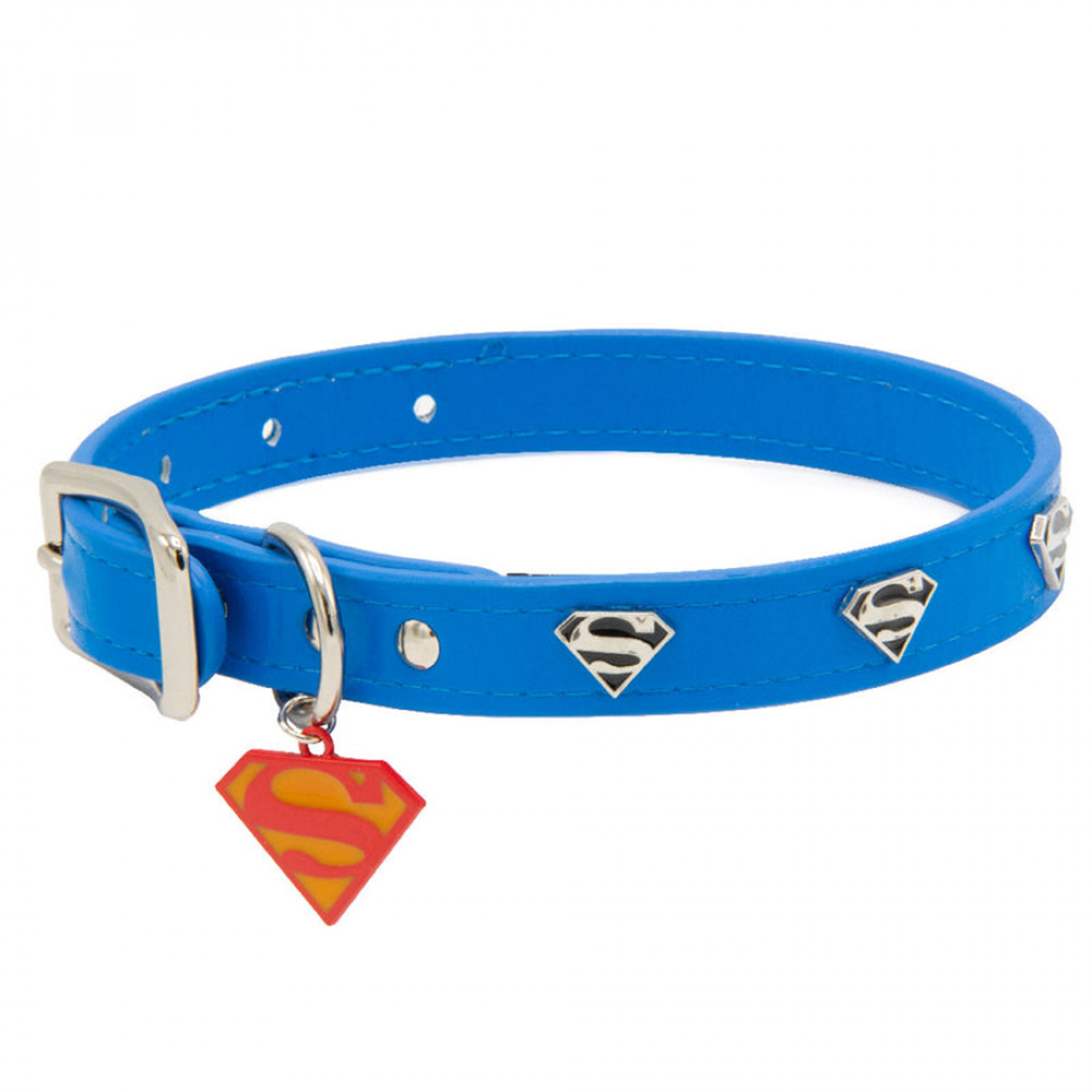 Superman With Shield Symbol & Metal Charm 0.75' Wide Dog Collar, Multi-Color