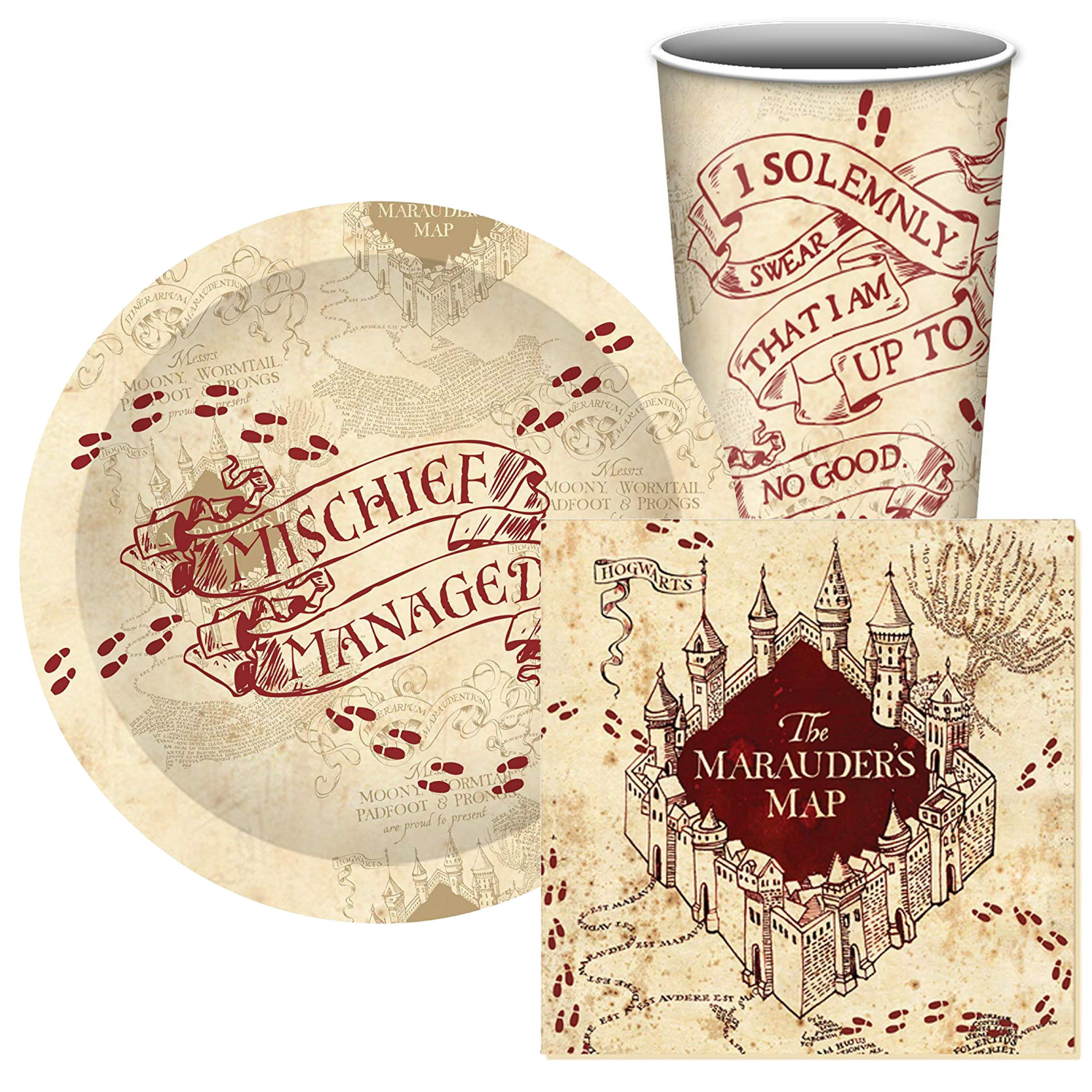 Harry Potter Mischief Managed 4pc 60cnt Paper Party Set, Red