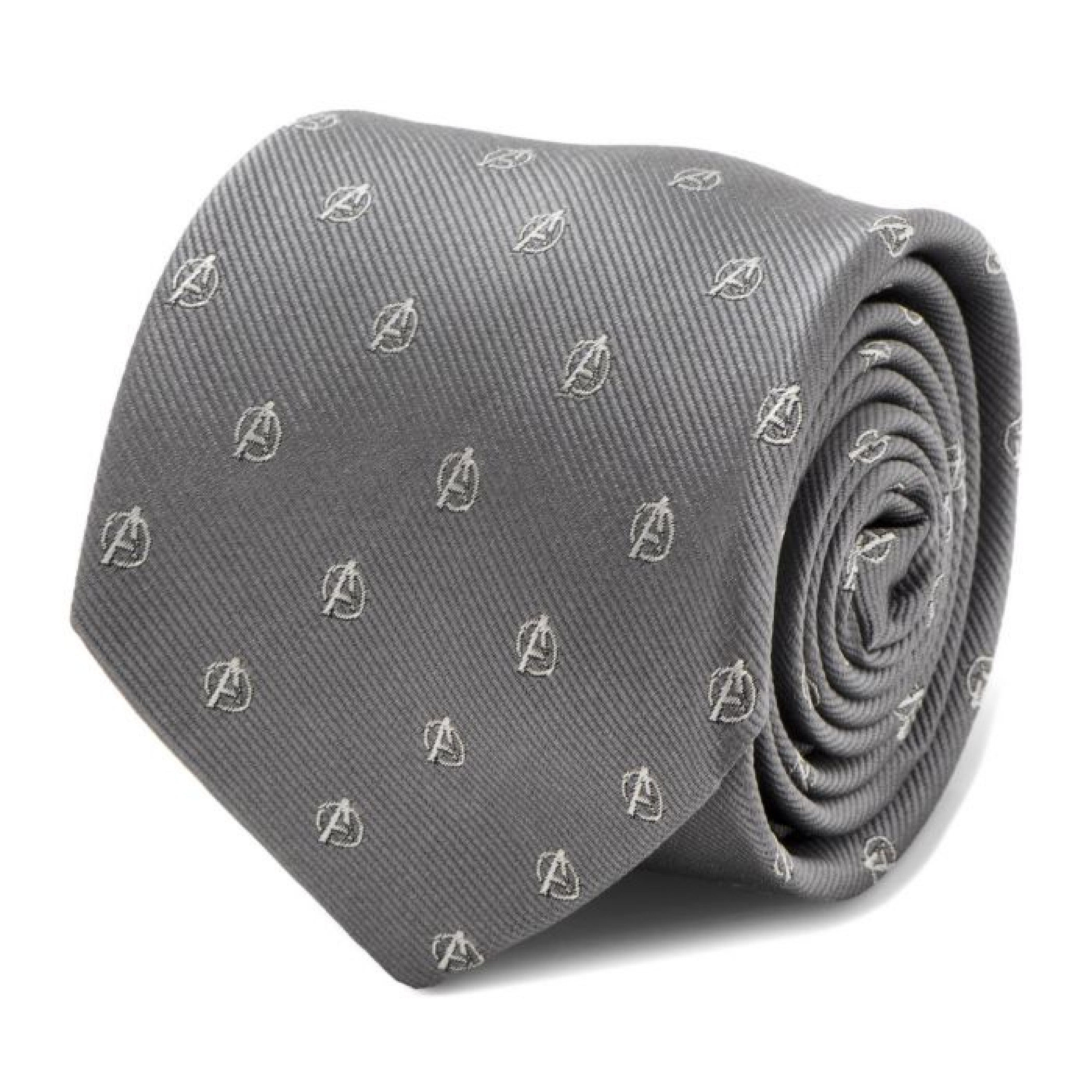 Avengers Logo Gray Mens Silk Tie, Grey