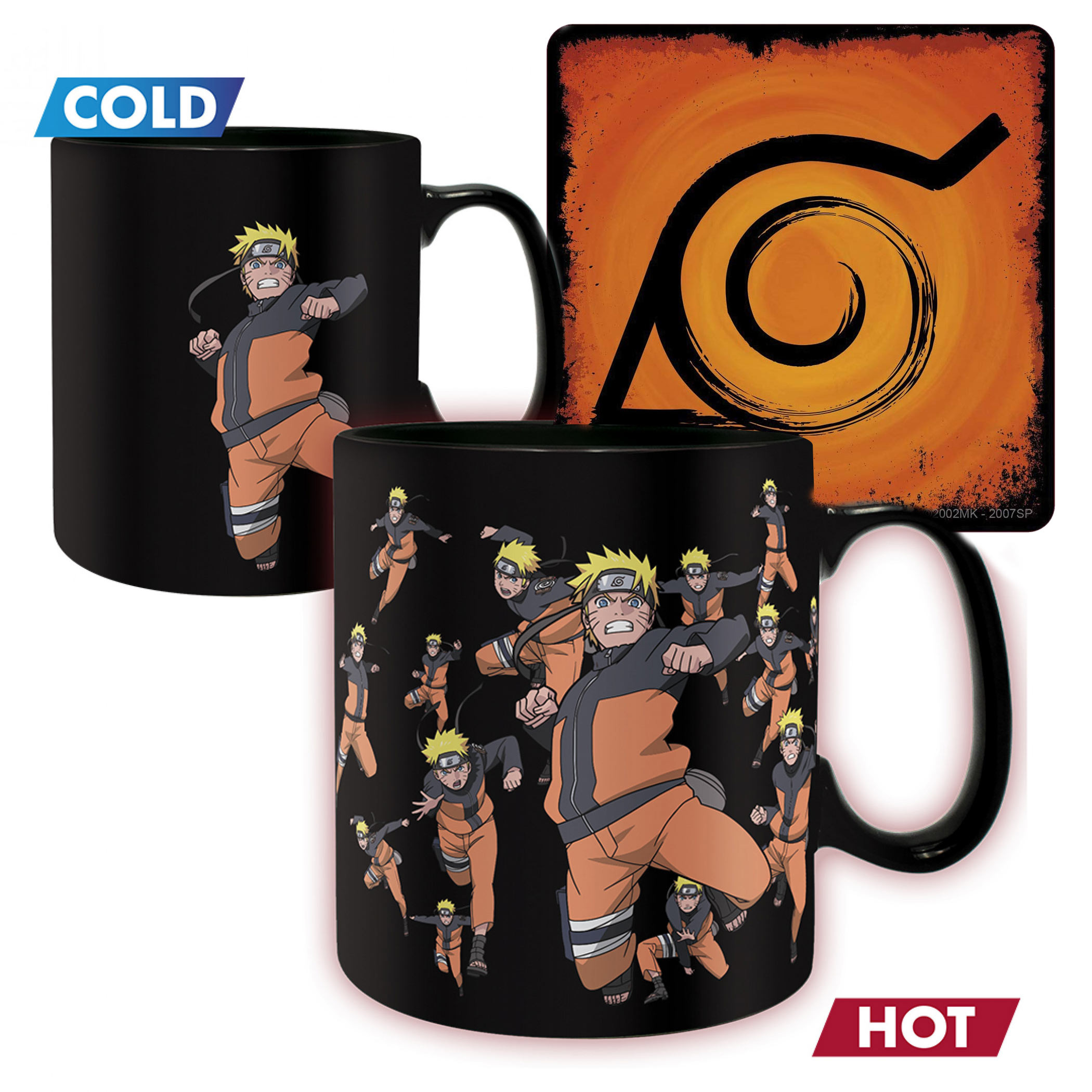 Naruto Shippuden Bunshin No Jutsu 16oz Magic Ceramic Mug & Coaster Set, Black