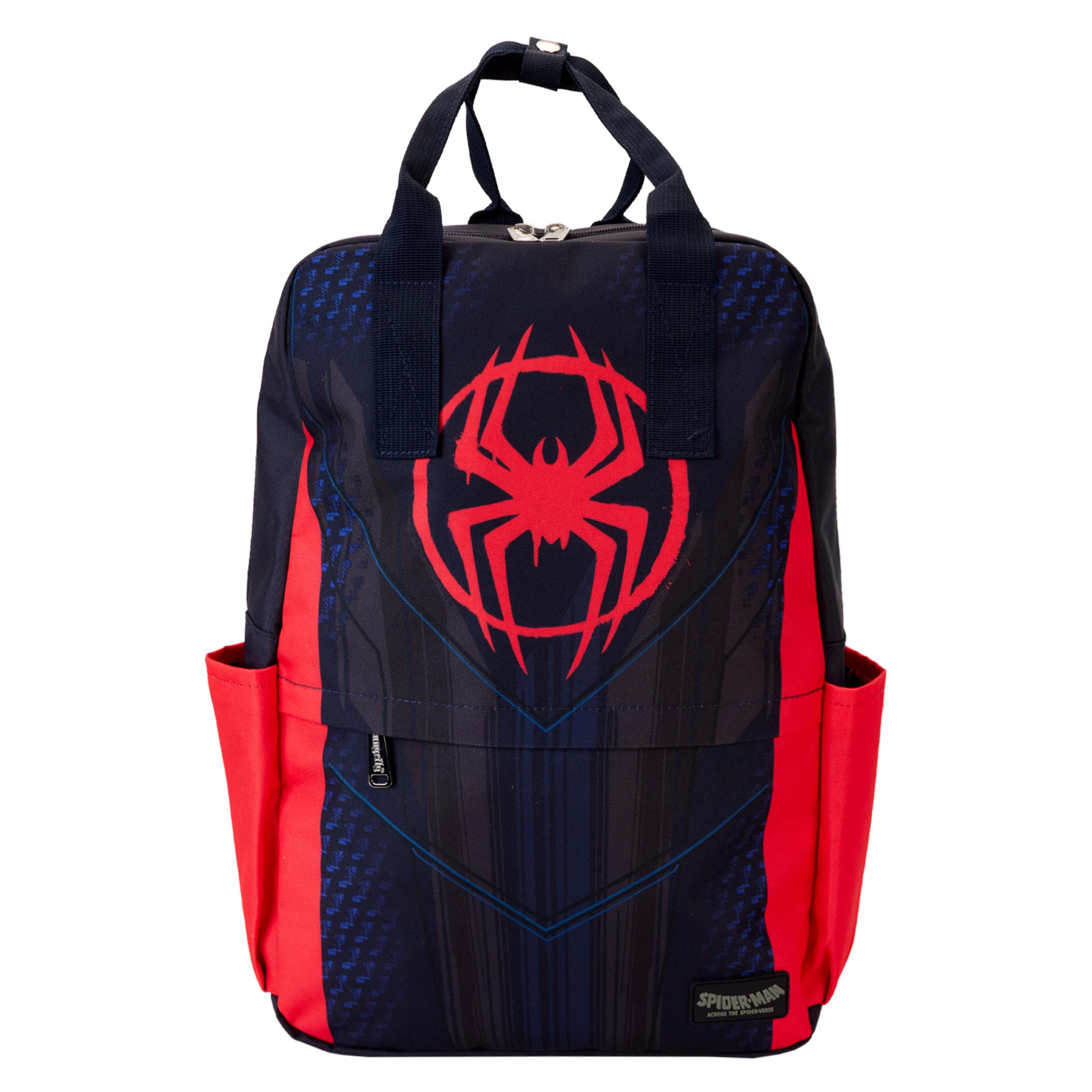 Spider-Verse Miles Morales Logo Full Size Nylon Backpack By Loungefly, Multi-Color