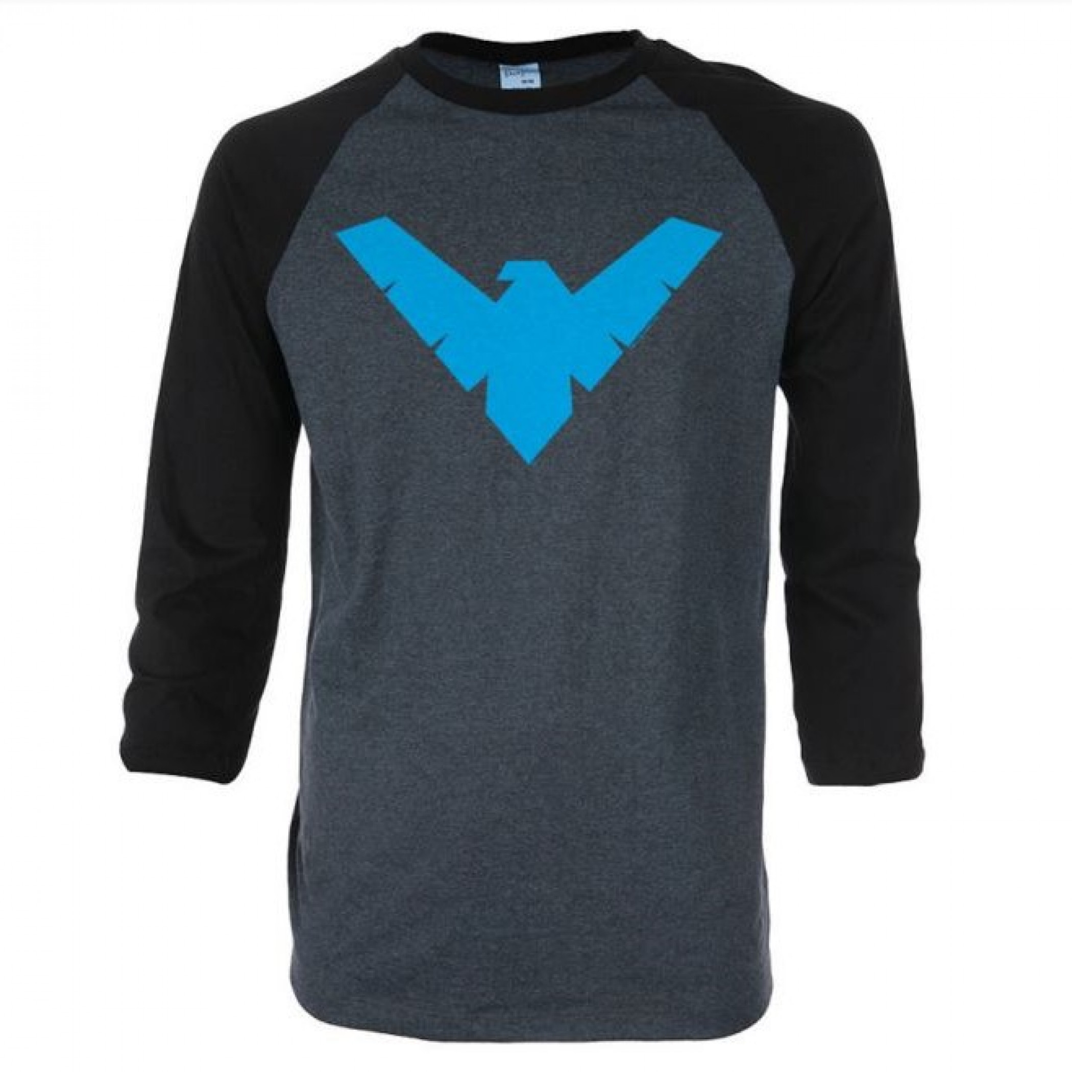 Nightwing Symbol 3/4 Sleeve Raglan Baseball T-Shirt, Grey