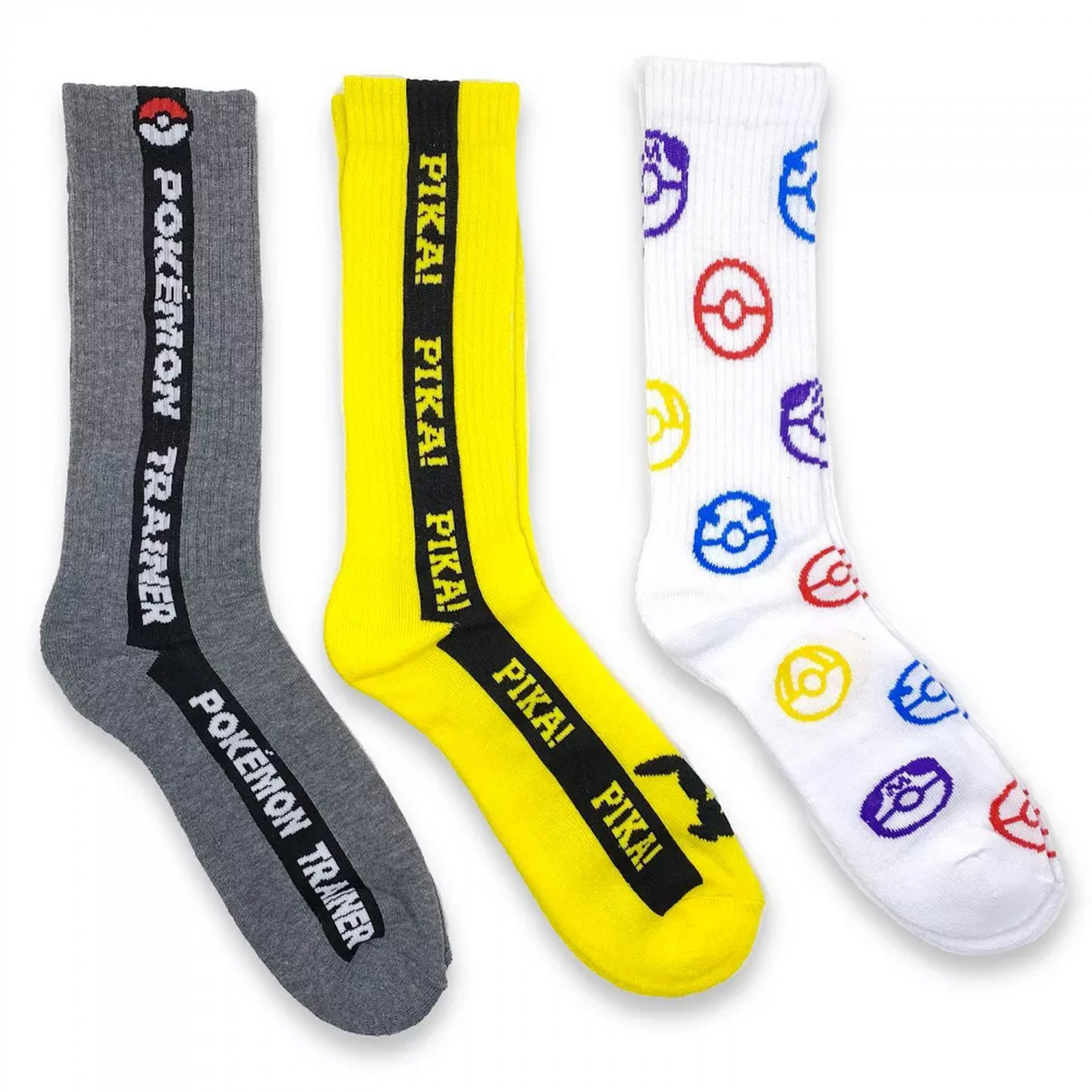 Pokemon Pika Pika Crew Socks 3-Pair Pack, Multi-Color