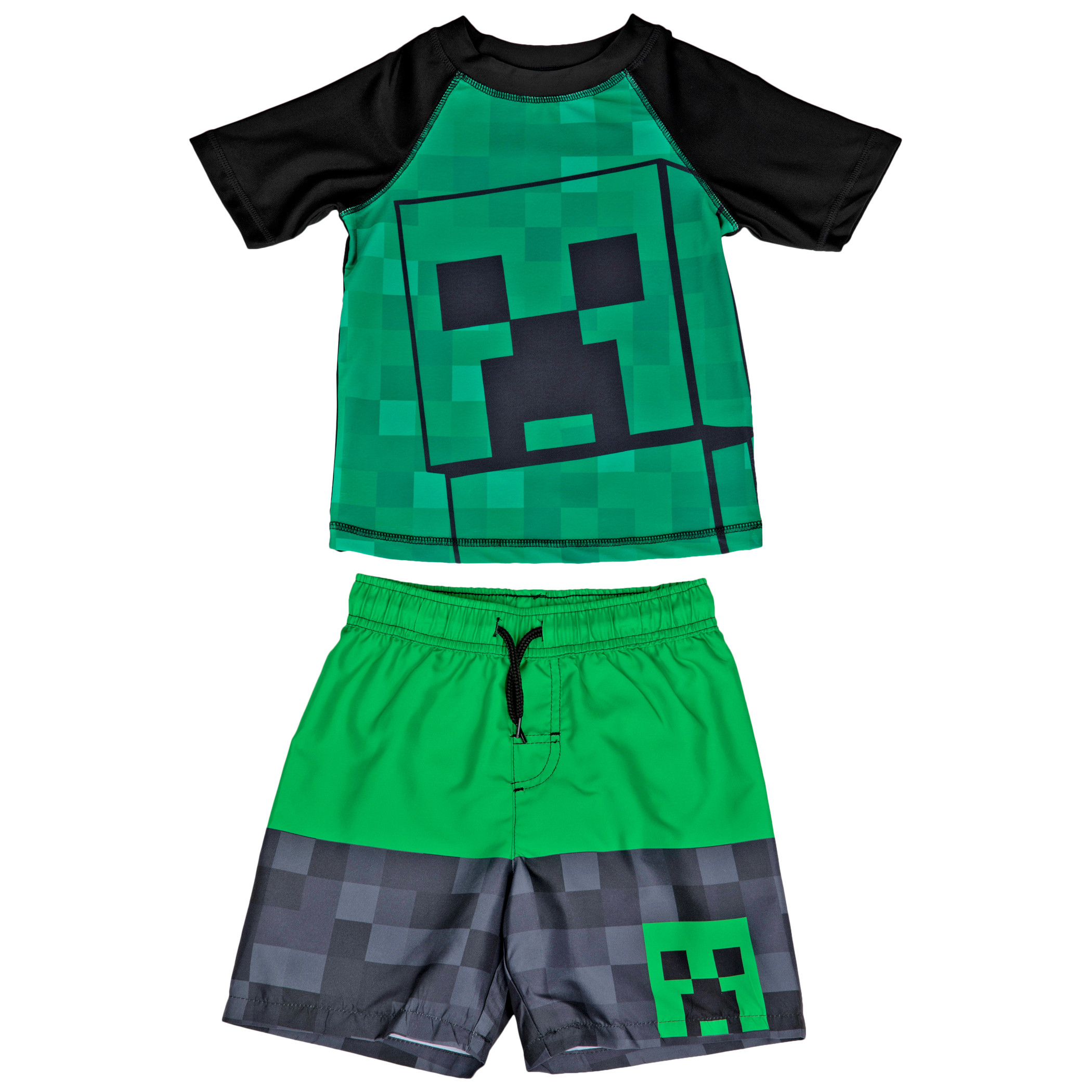 Minecraft Creeper and Symbol Youth Swimshorts & Rashguard Set, Green