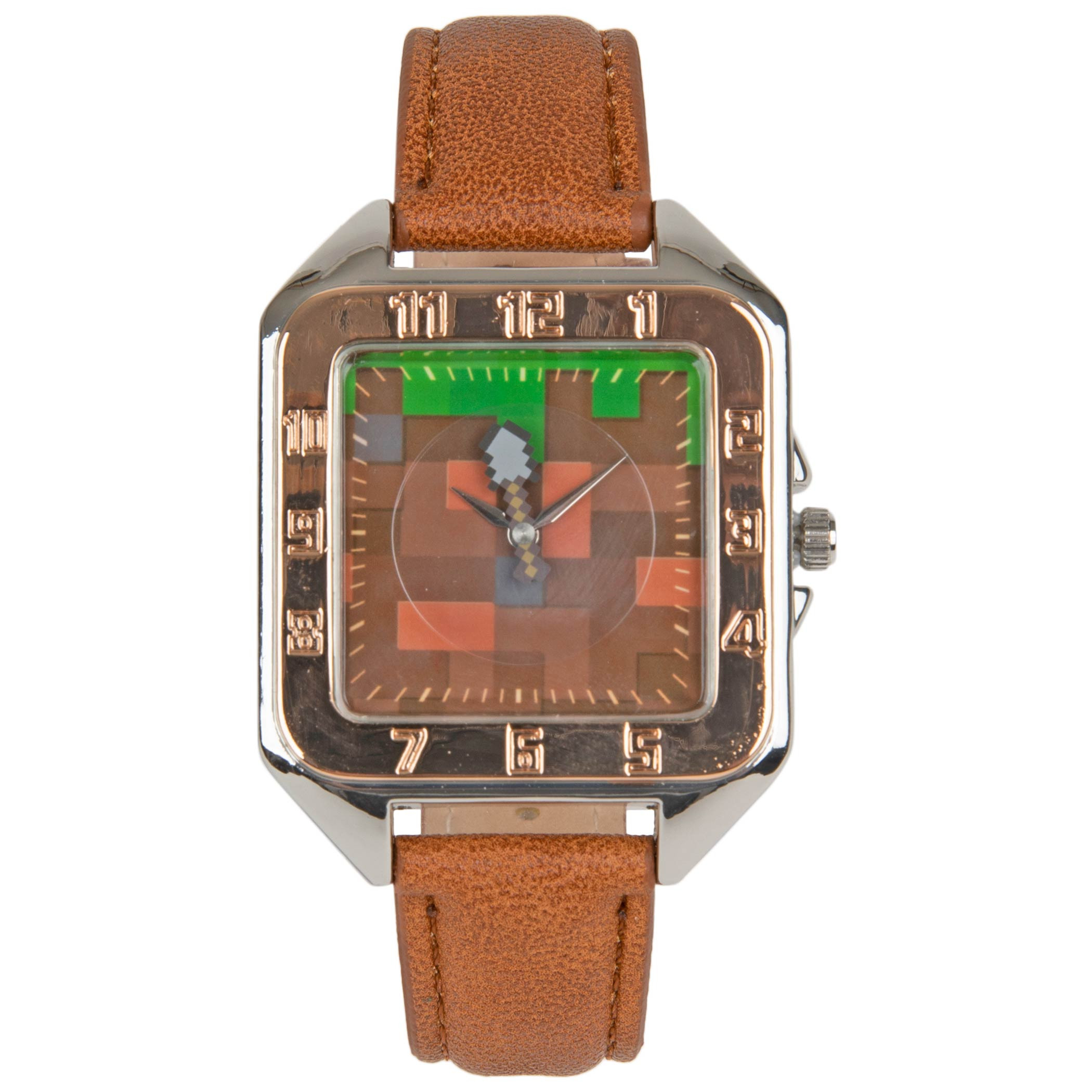 Minecraft Earth Block Watch Face with Faux Leather Wrist Band, Brown