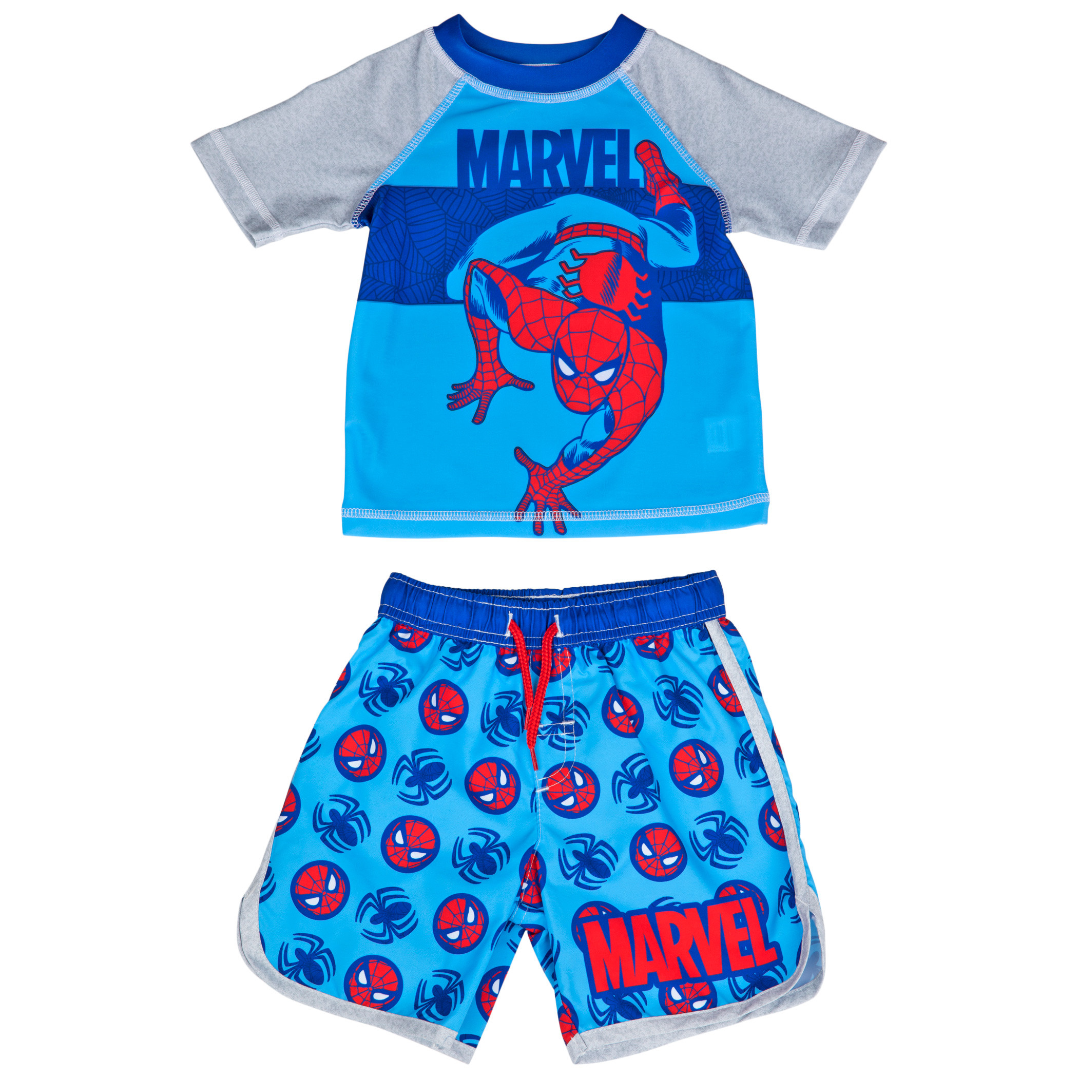 Spider-Man Character And Symbols Toddler Swimshorts & Rashguard Set, Blue