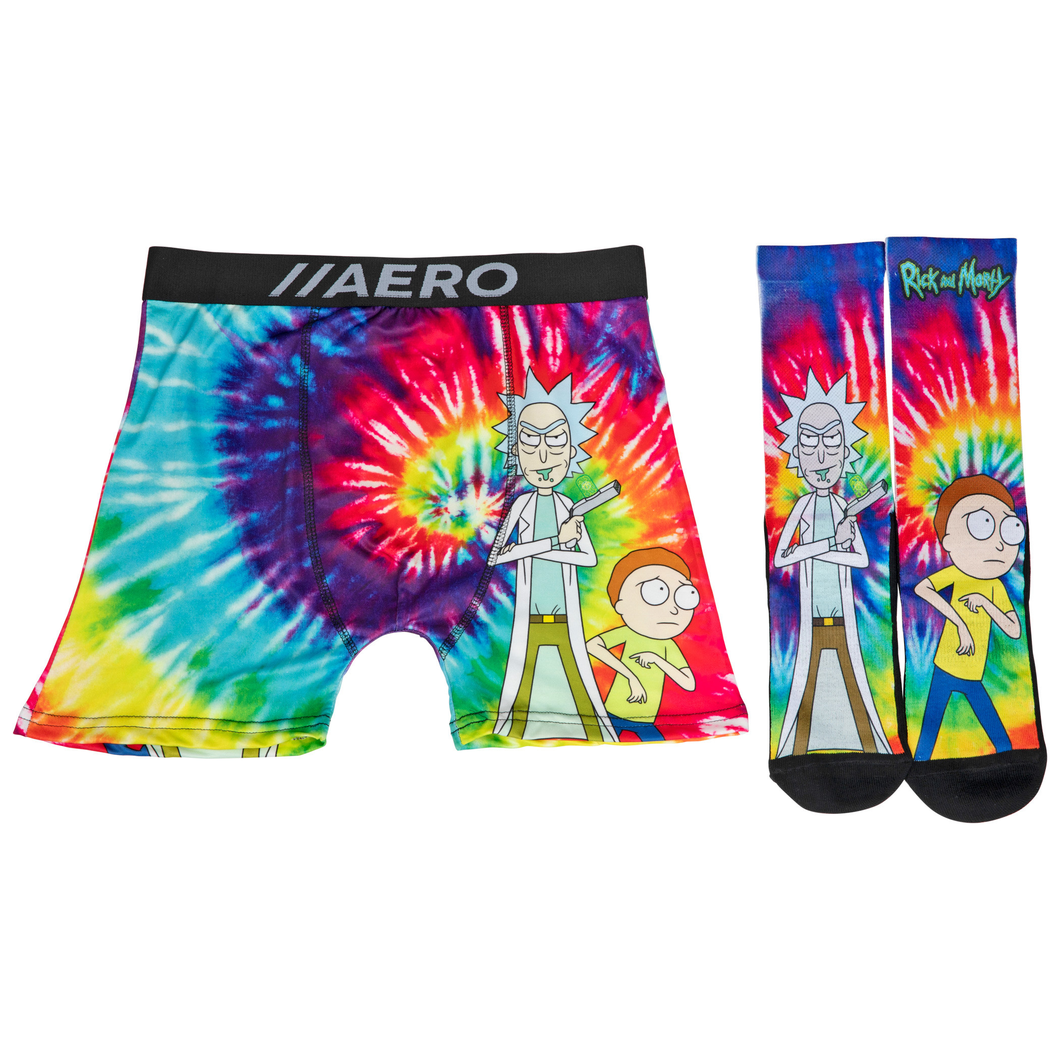 Rick & Morty Tie-Dye Burst Aero Boxer Briefs Underwear & Crew Sock Set, Multi-Color