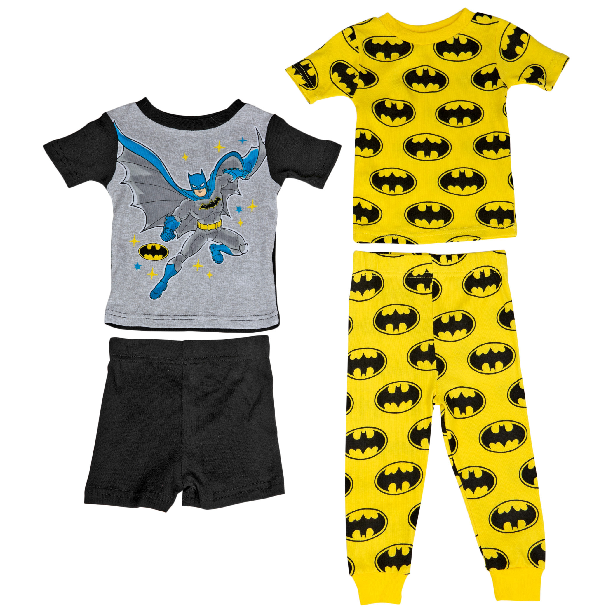 DC Comics Batman and Bat Symbol All Over Print 4-Piece Pajama Set, Multi-Color