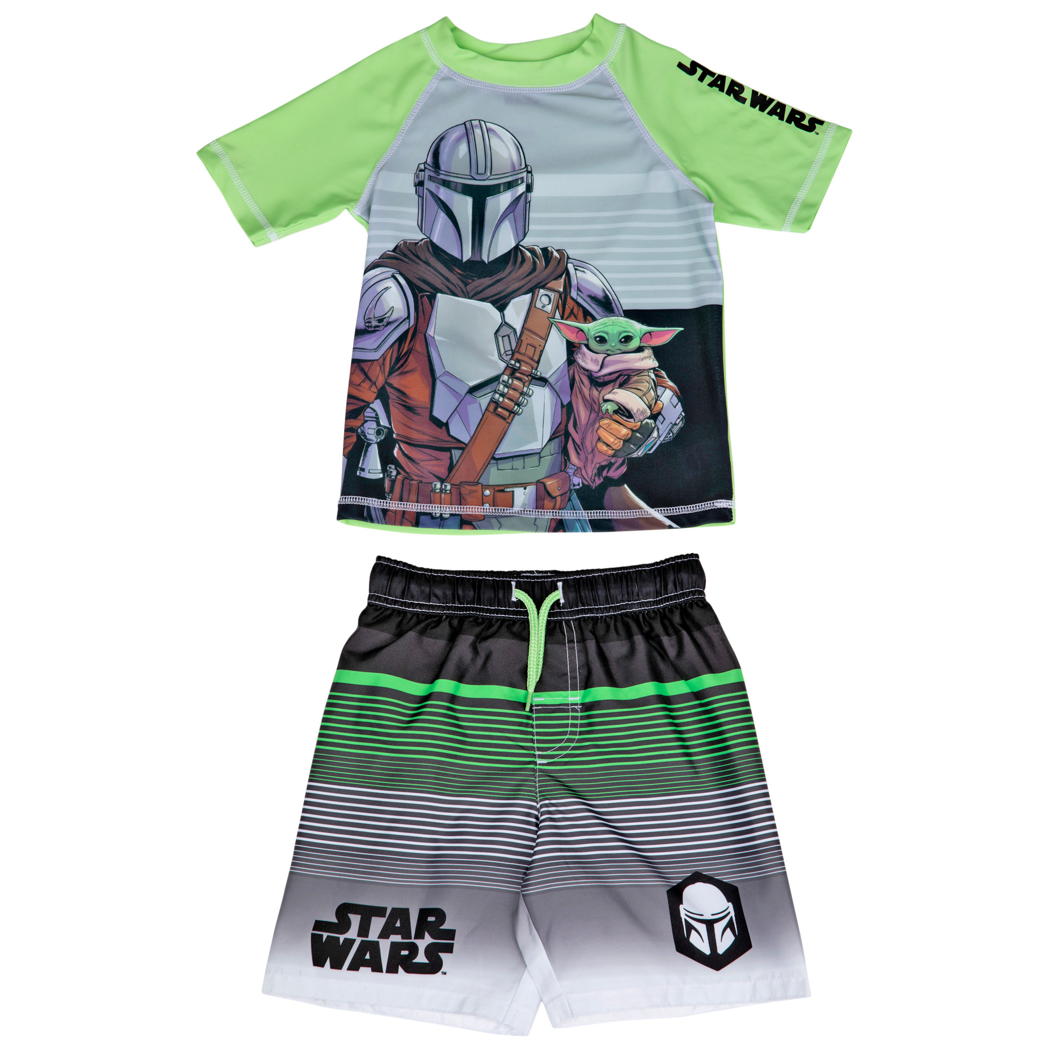 Star Wars The Mandalorian and Grogu Youth Swim Trunks & Rashguard Set, Multi-Color