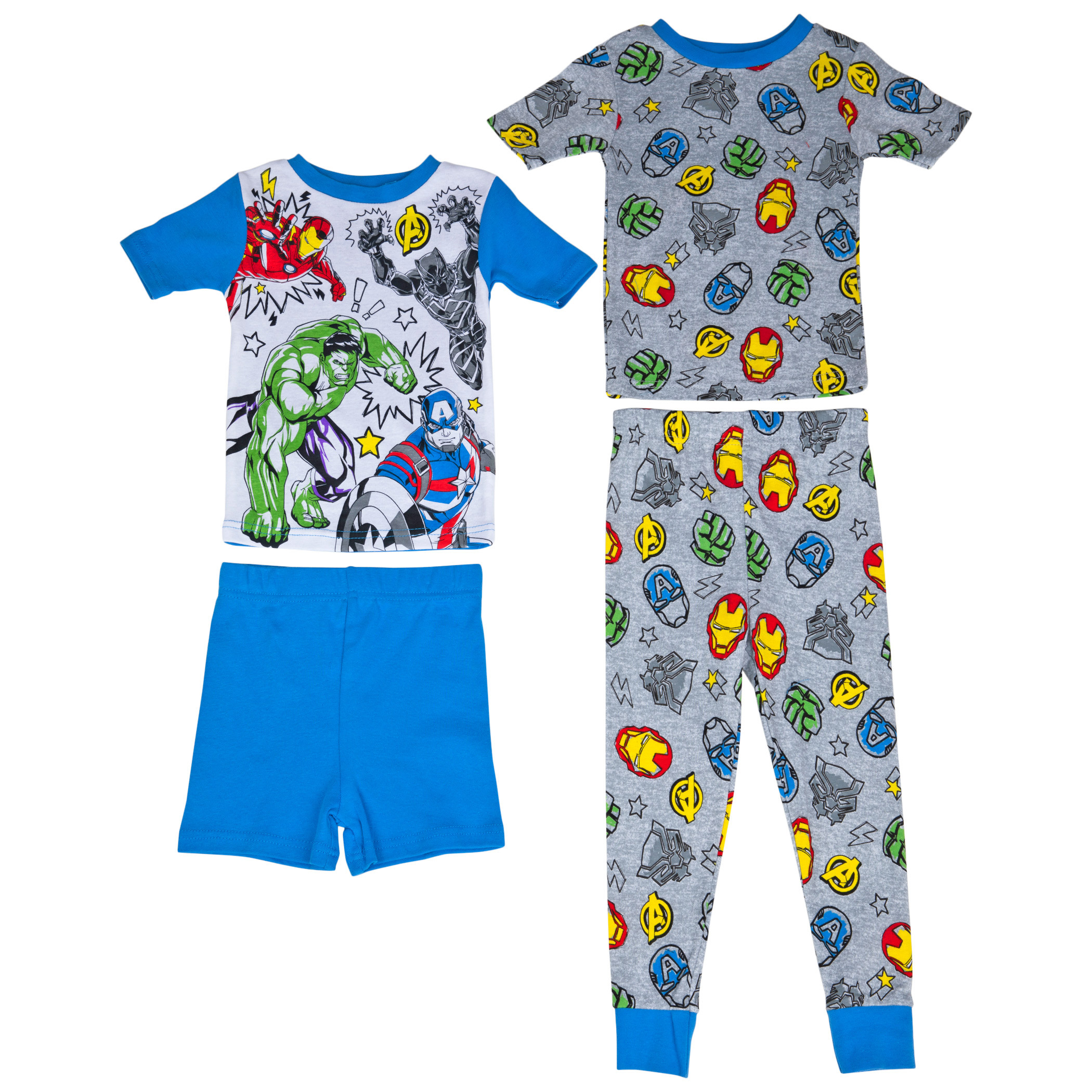 Marvel Comics Avengers Classic Pants & Shorts 4-Piece Pajama Set, Blue
