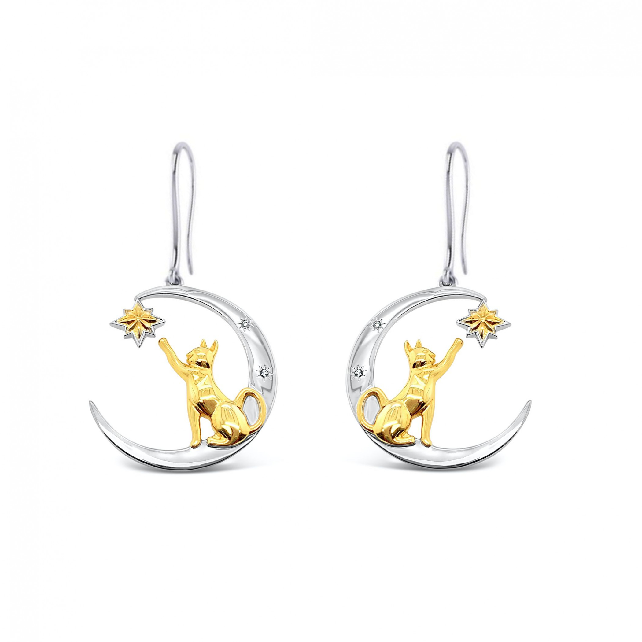 Captain Marvel Goose Catch The Moon Earrings, Silver