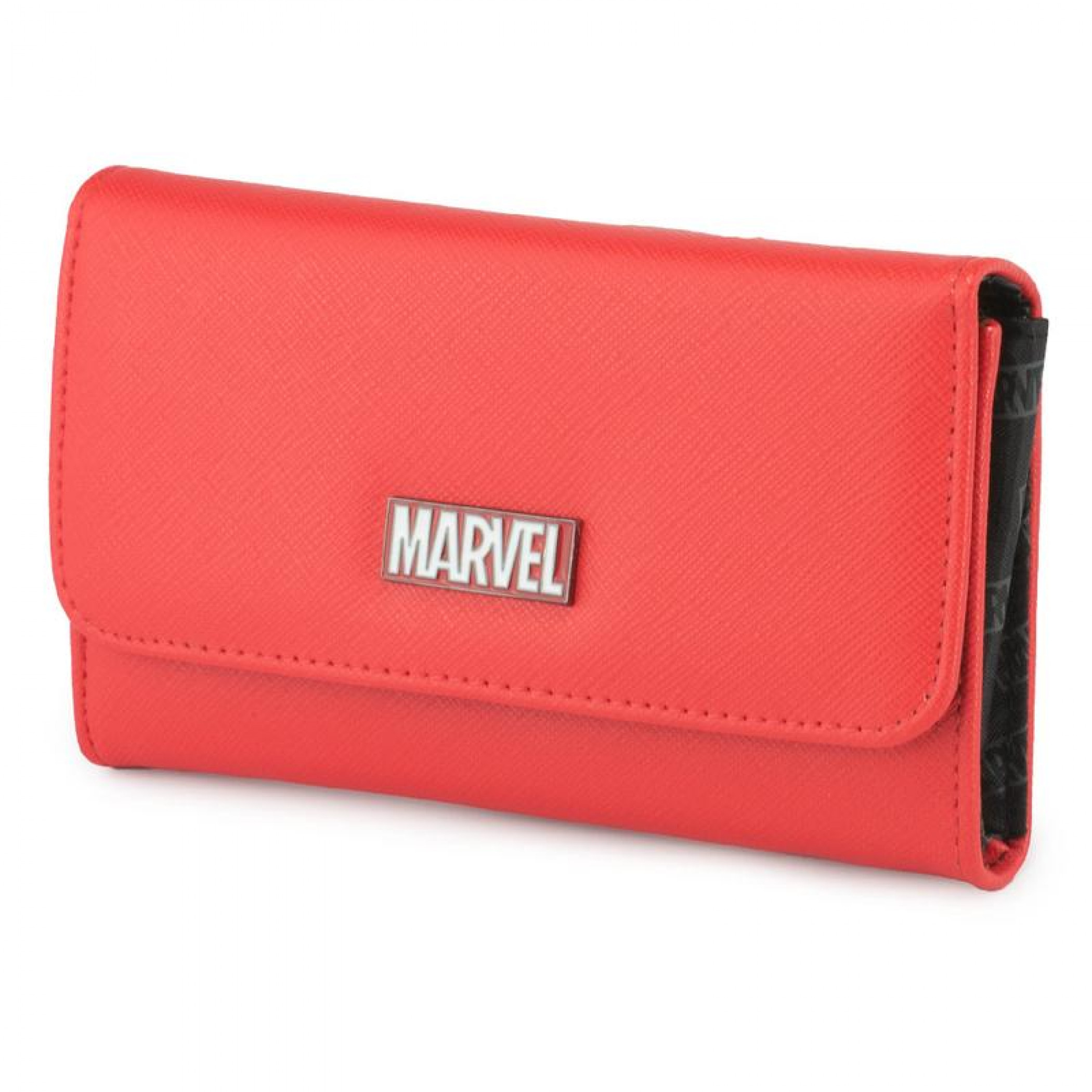 Marvel Brand Brick Metal Emblem Fold Over Saffiano Wallet, Red