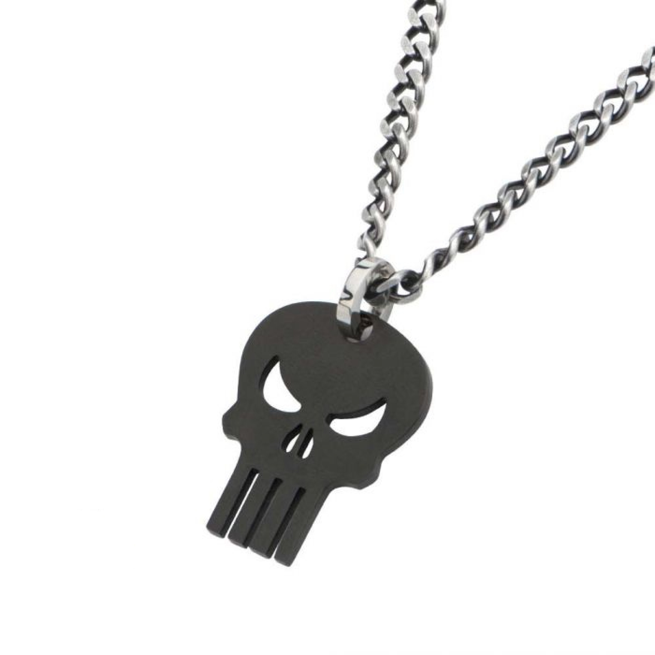 Marvel Punisher Stainless Steel Skull Pendant Necklace, Silver