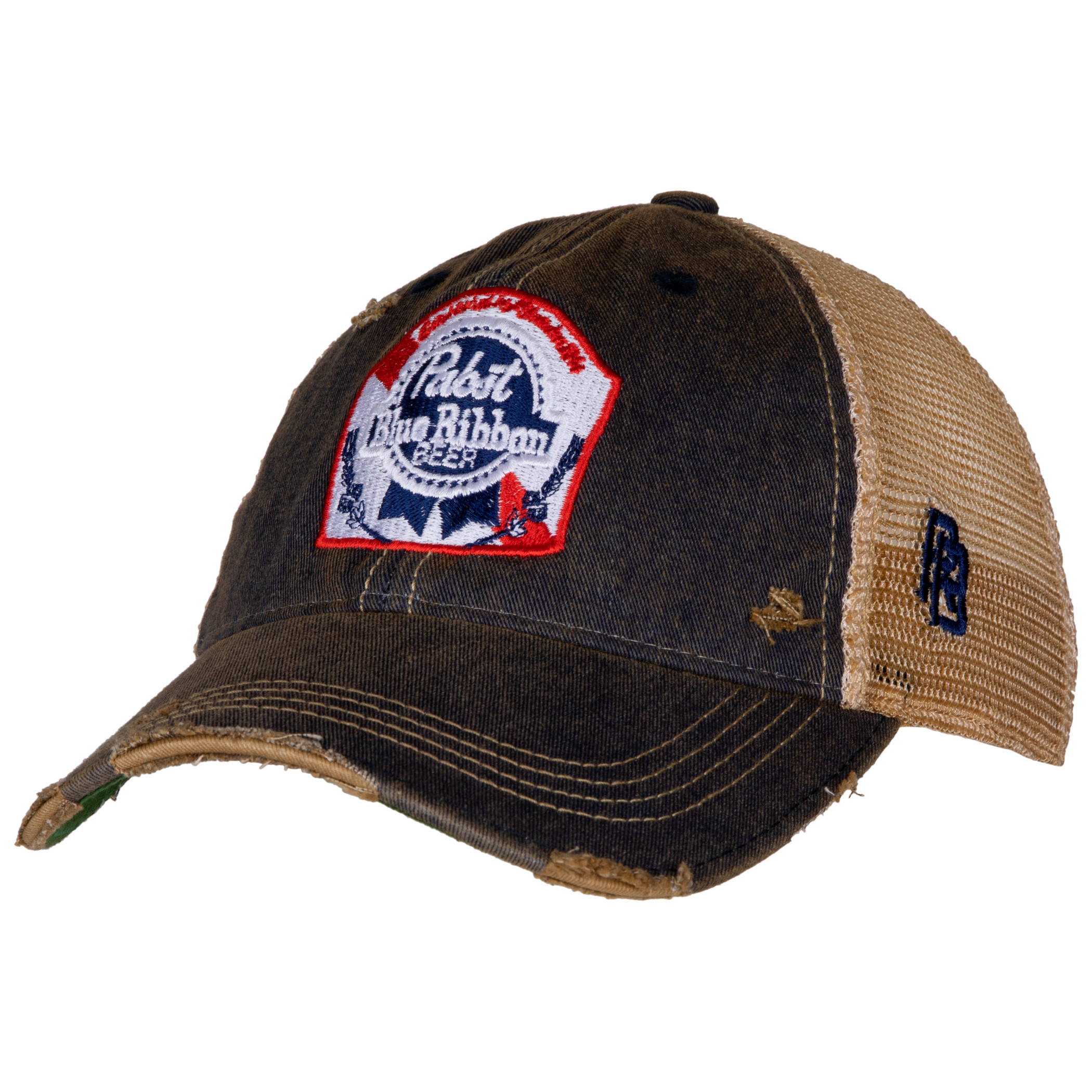 Pabst Blue Ribbon Brown Retro Brand Distressed PBR Trucker Hat | Brew 