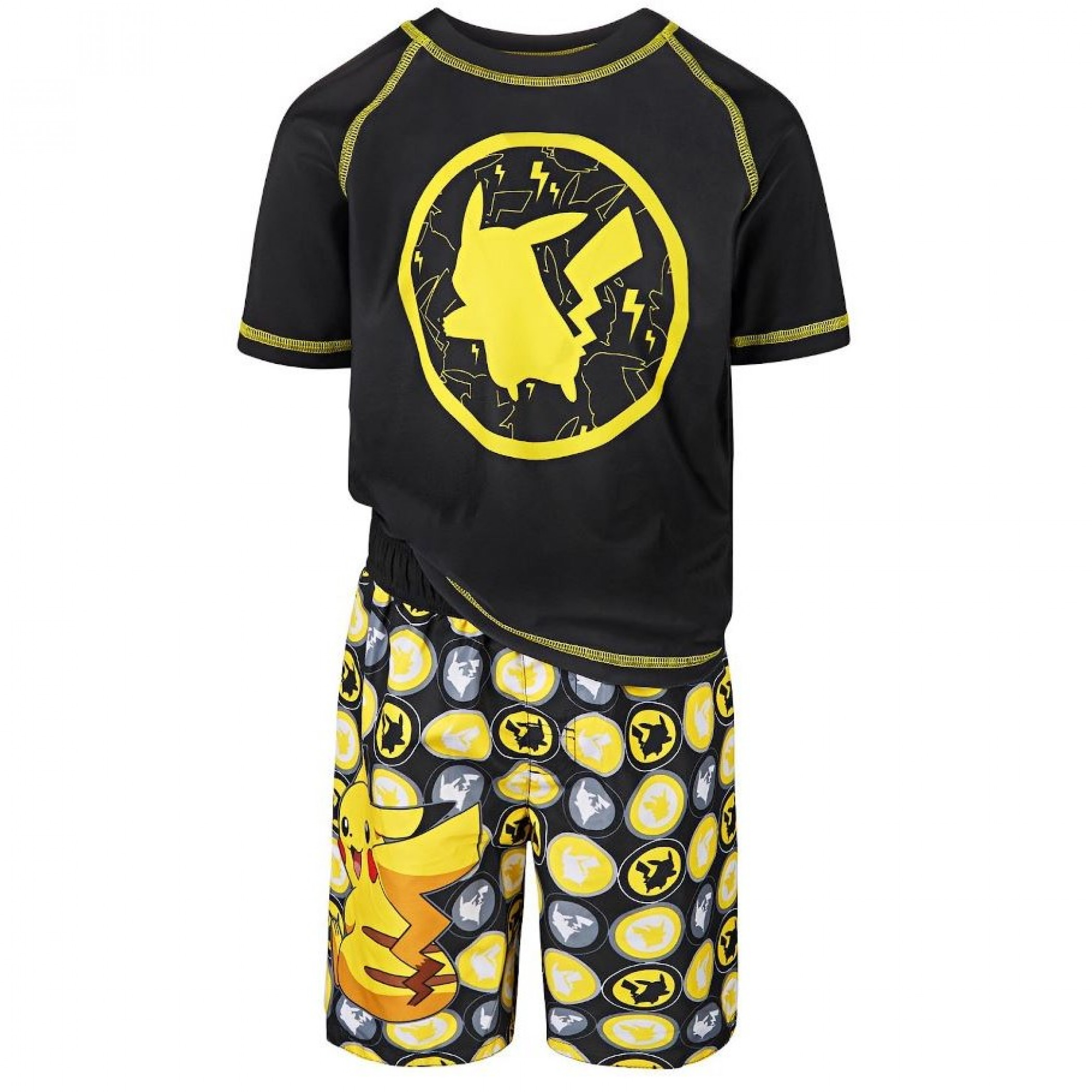 Pokemon Pikachu Youth Boys Rash Guard and Swim Trunks Set, Yellow