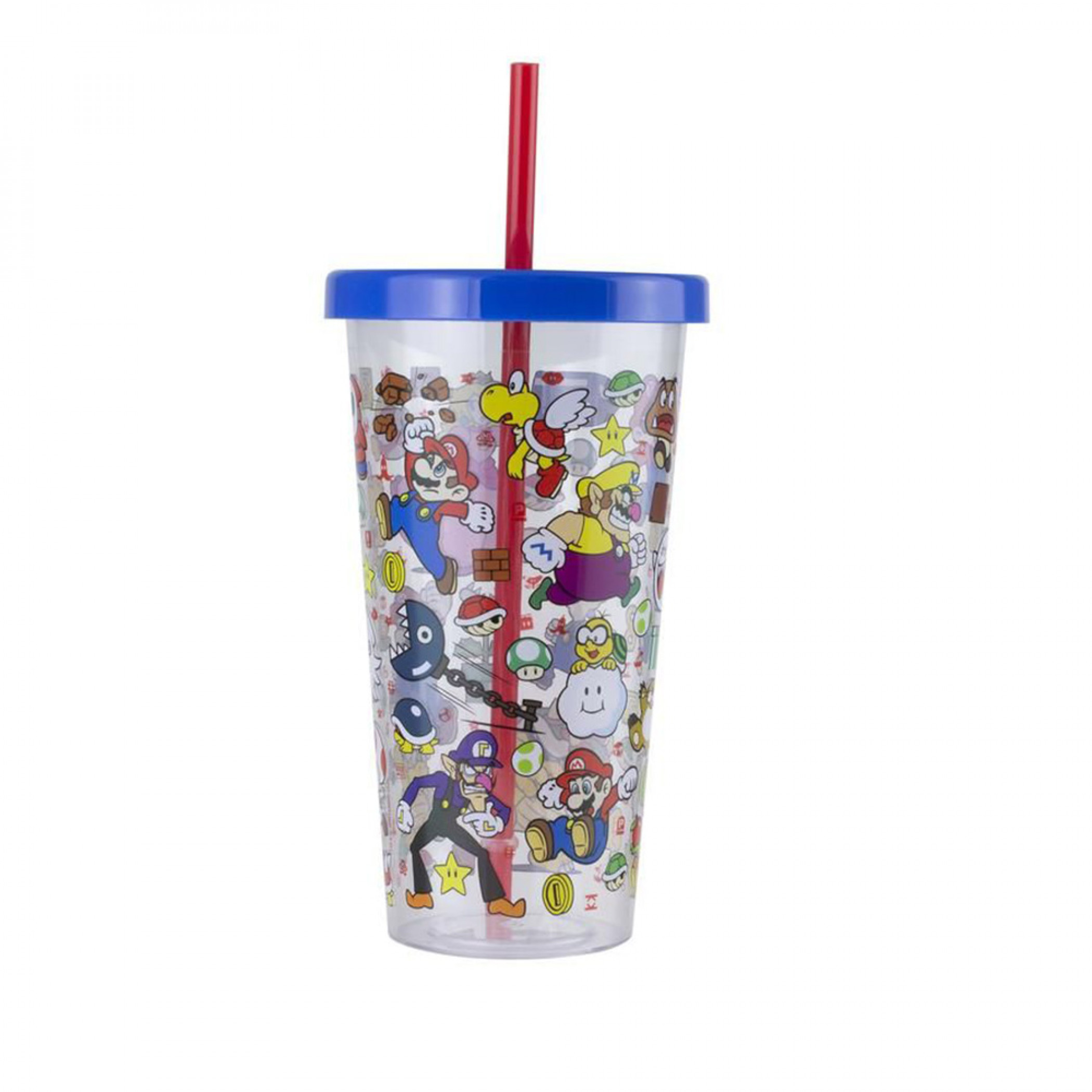 Super Mario Characters and Power-Ups 23oz Cup with Lid and Straw, Clear