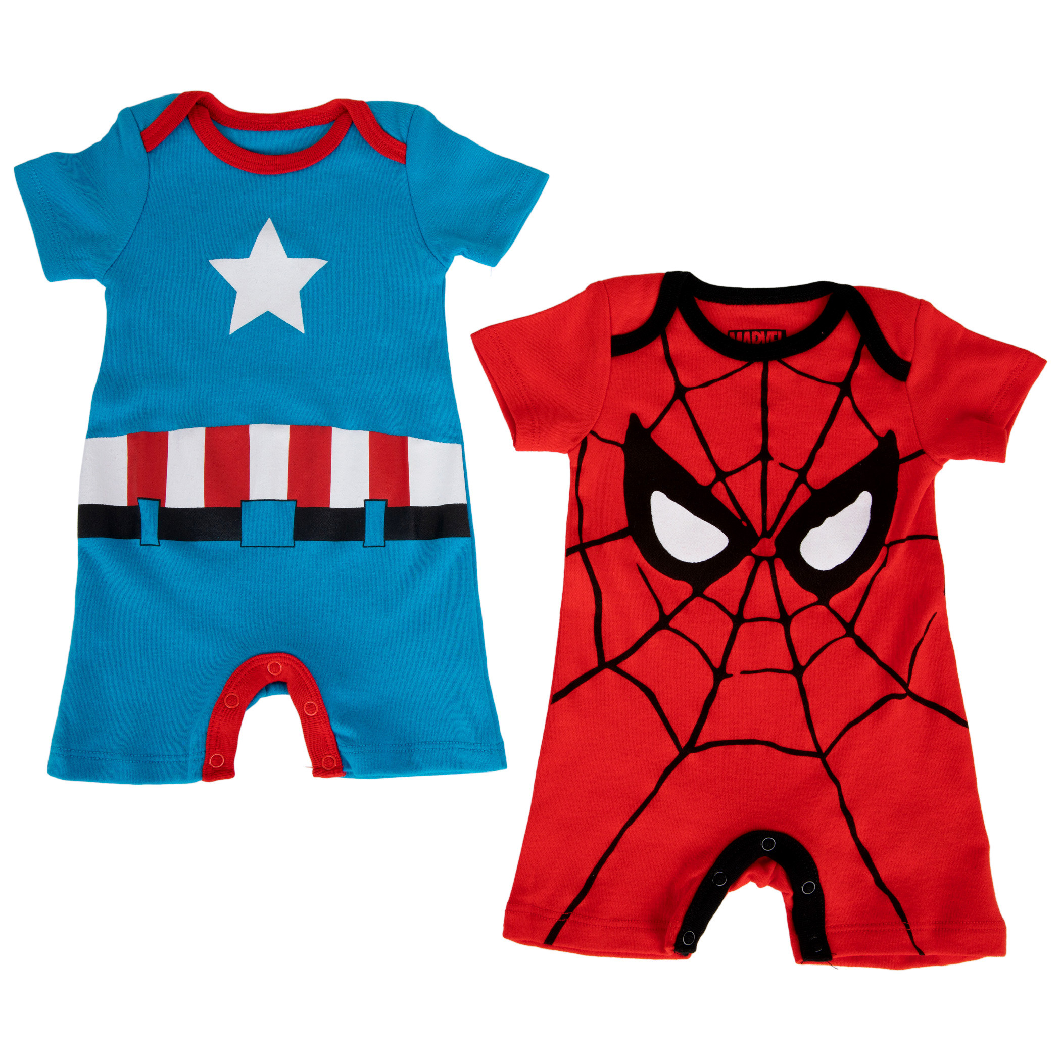 Marvel Spider-Man and Captain America Infant 2-Pack Romper Bodysuit Set, Multi-Color