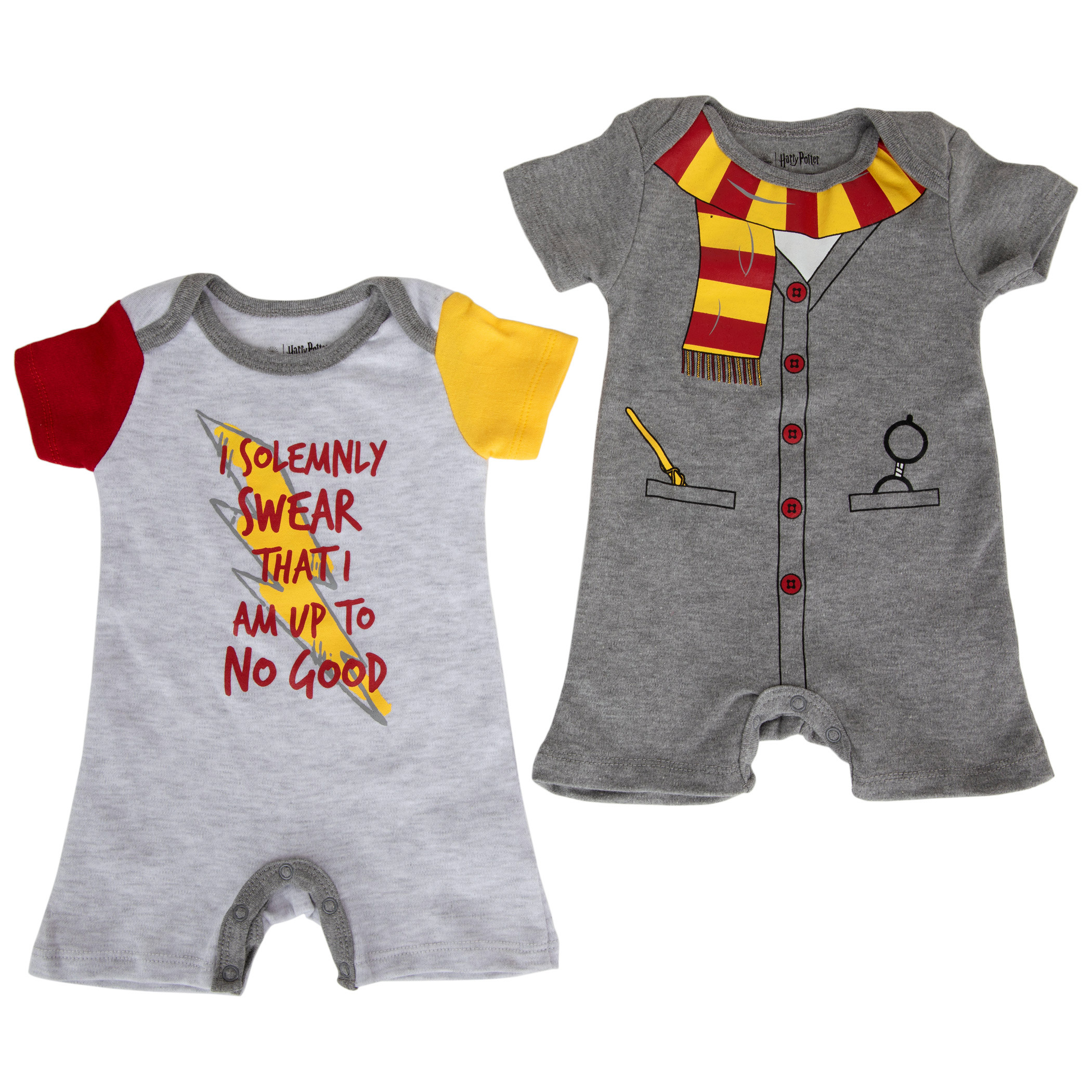 Harry Potter Solemnly Swear Uniform Infant 2-Pack Romper Bodysuit Set, Multi-Color