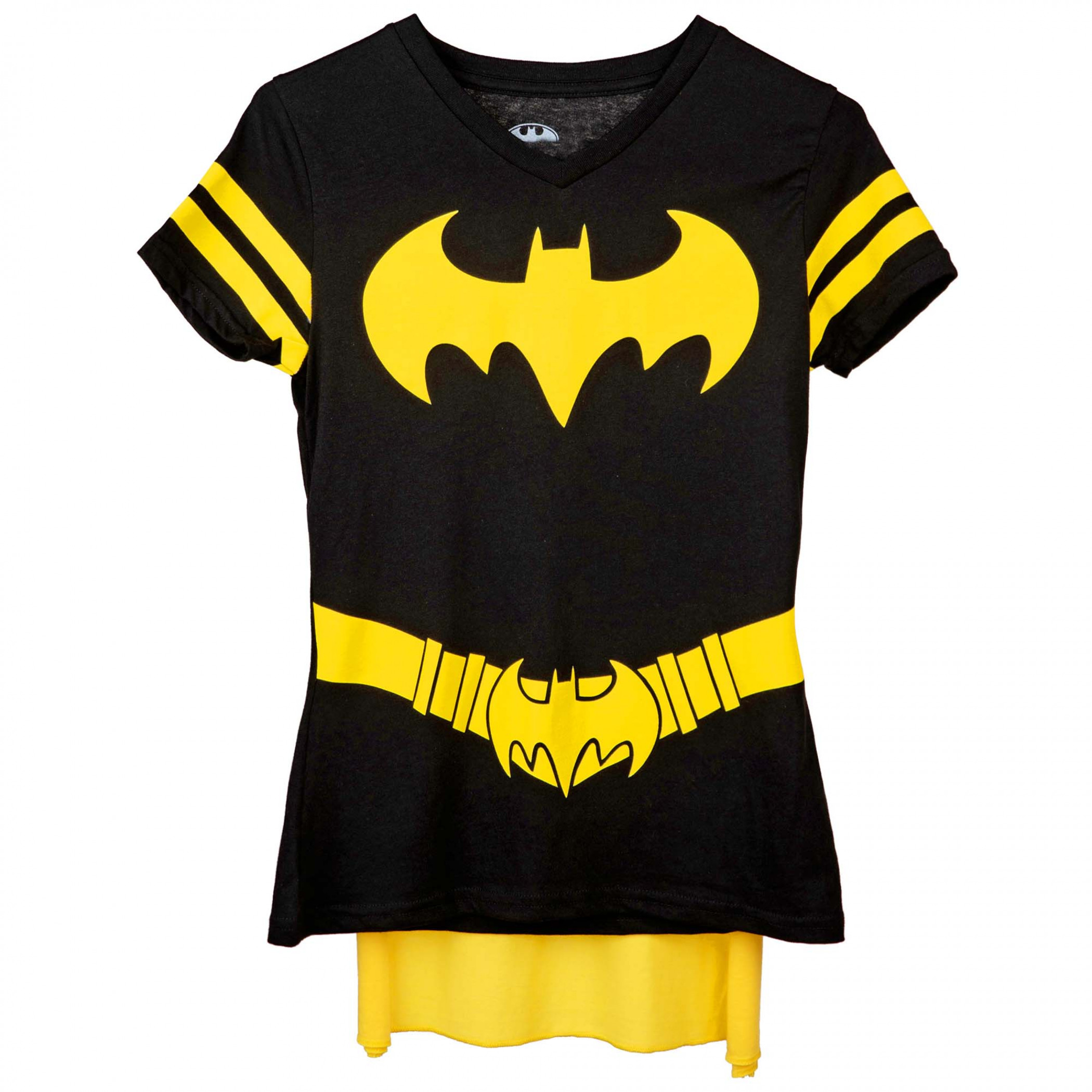 Batgirl Costume V-Neck T-Shirt with Detachable Cape, Black