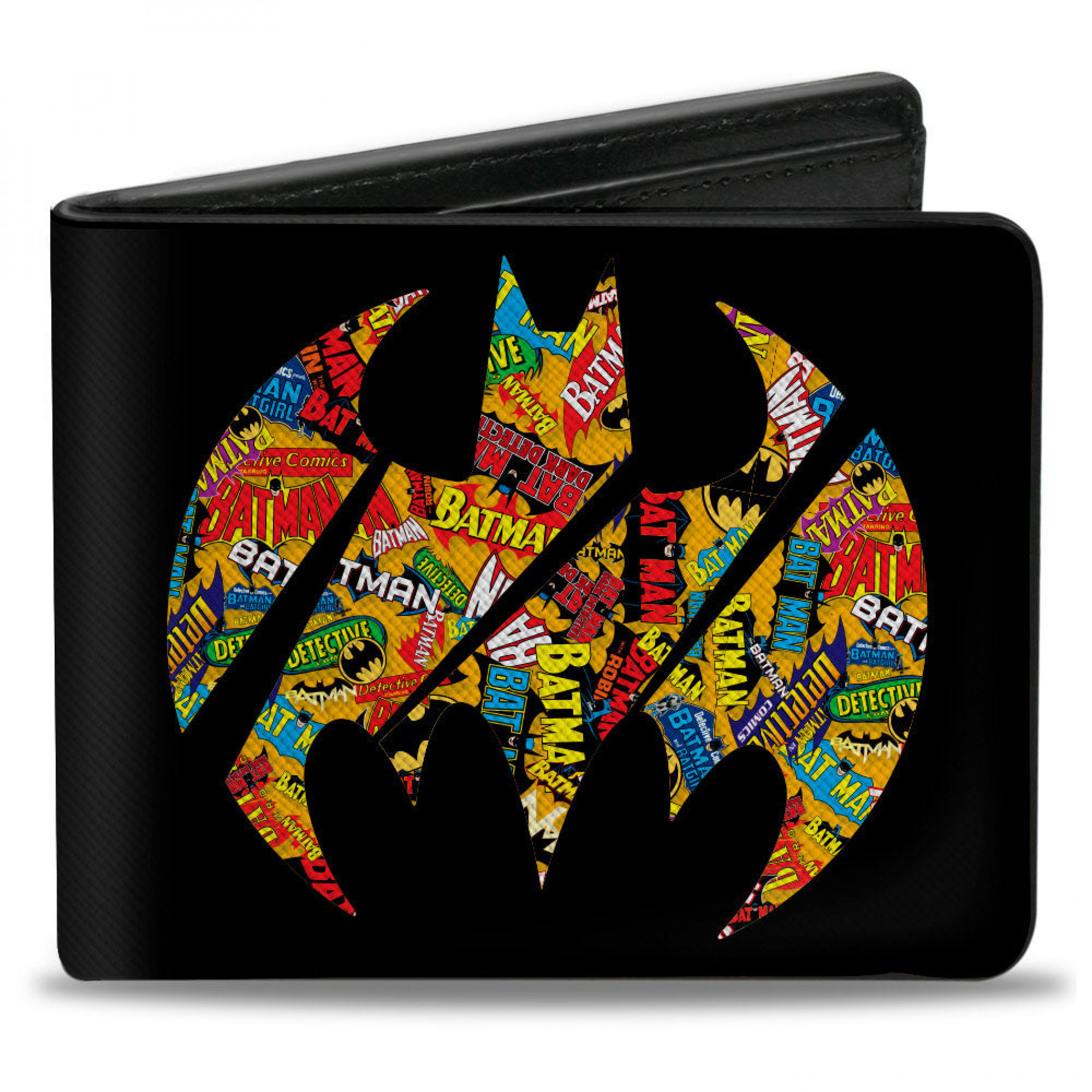 Batman Bat Signal Multicolor Logos Stacked Collage Bi-Fold Wallet, Multi-Color