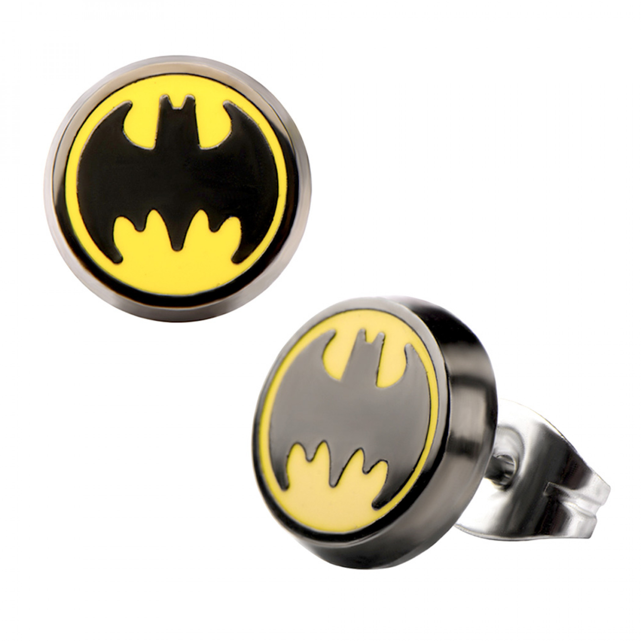 Batman Symbol Round Stud Earrings, Yellow
