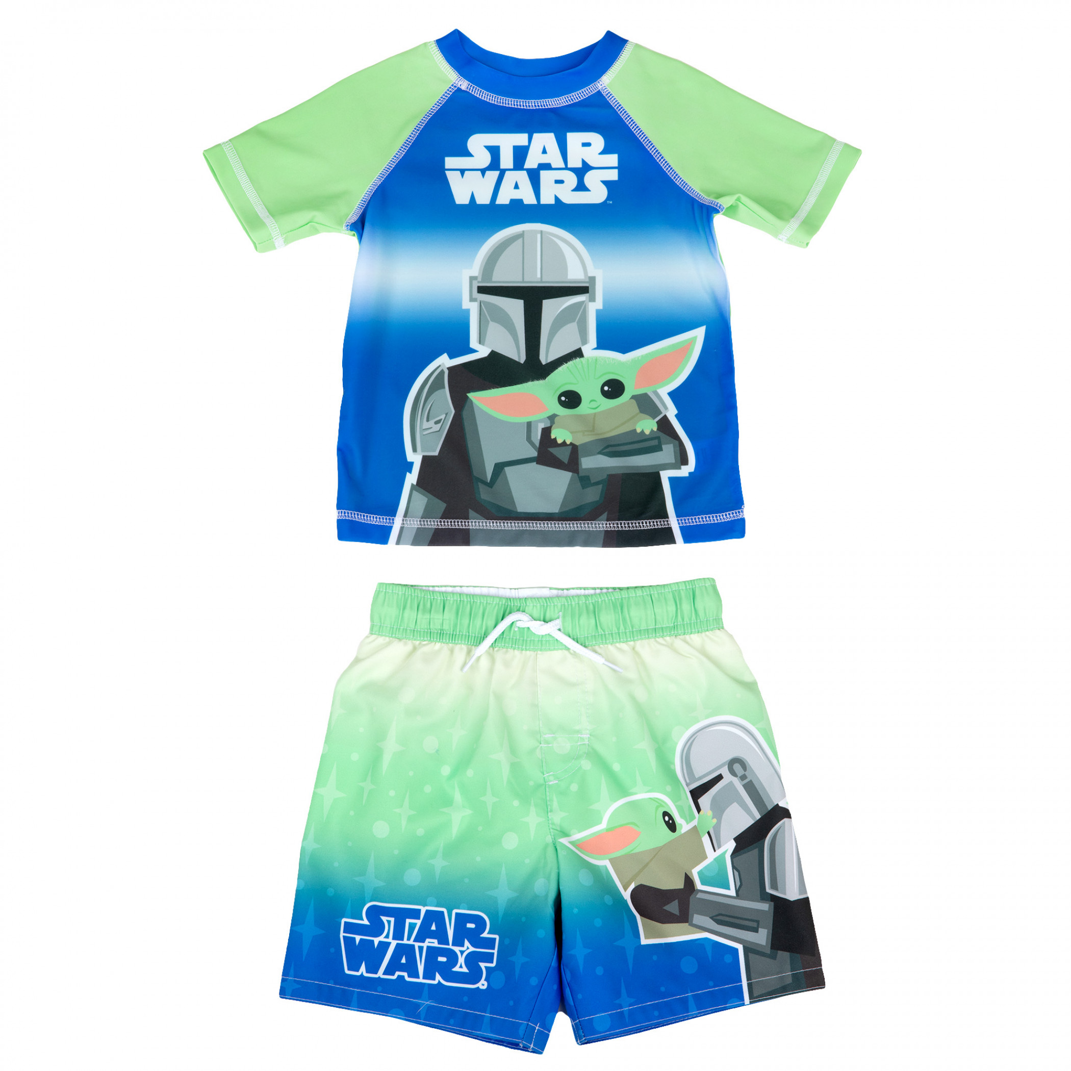 Star Wars The Mandalorian and Grogu Toddler Swimshorts & Rashguard Set, Multi-Color