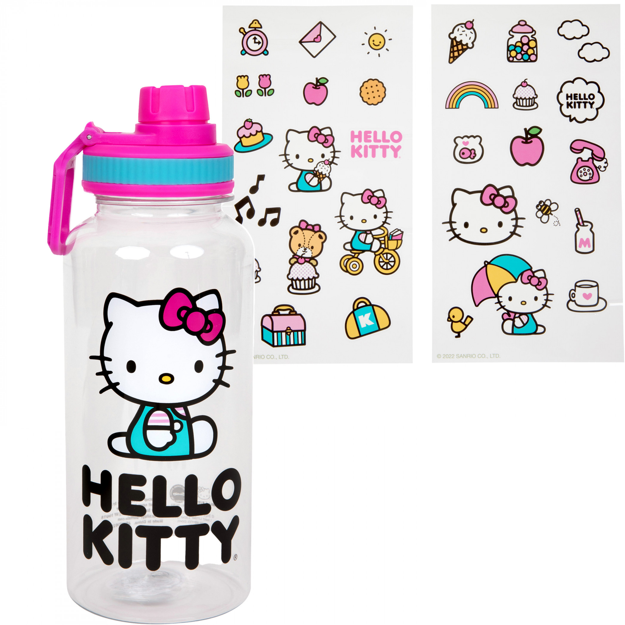 Hello Kitty Totally Adorable 32 oz Water Bottle with Stickers, Pink