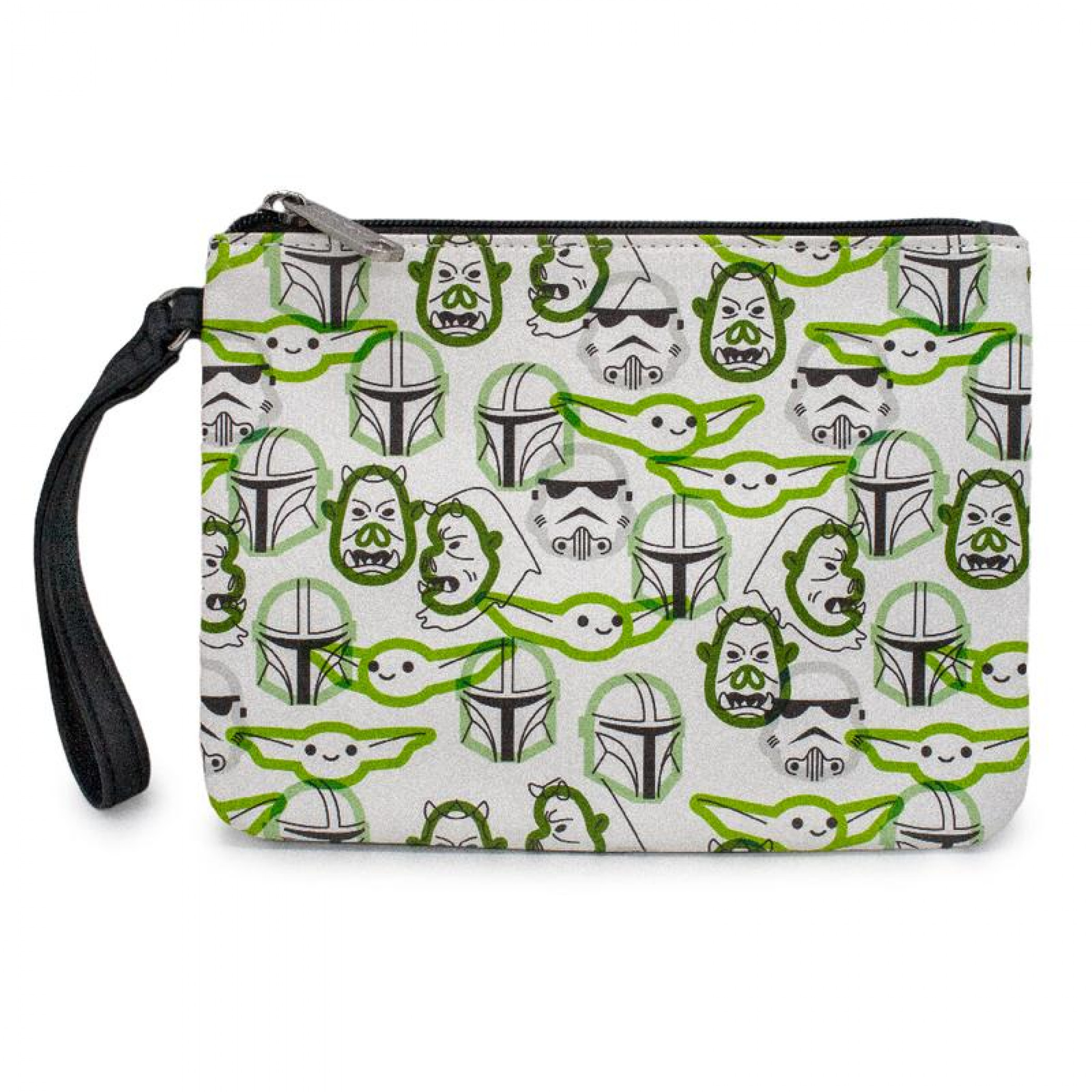 Star Wars The Mandalorian Character Faces Scattered Pocket Wristlet, Multi-Color