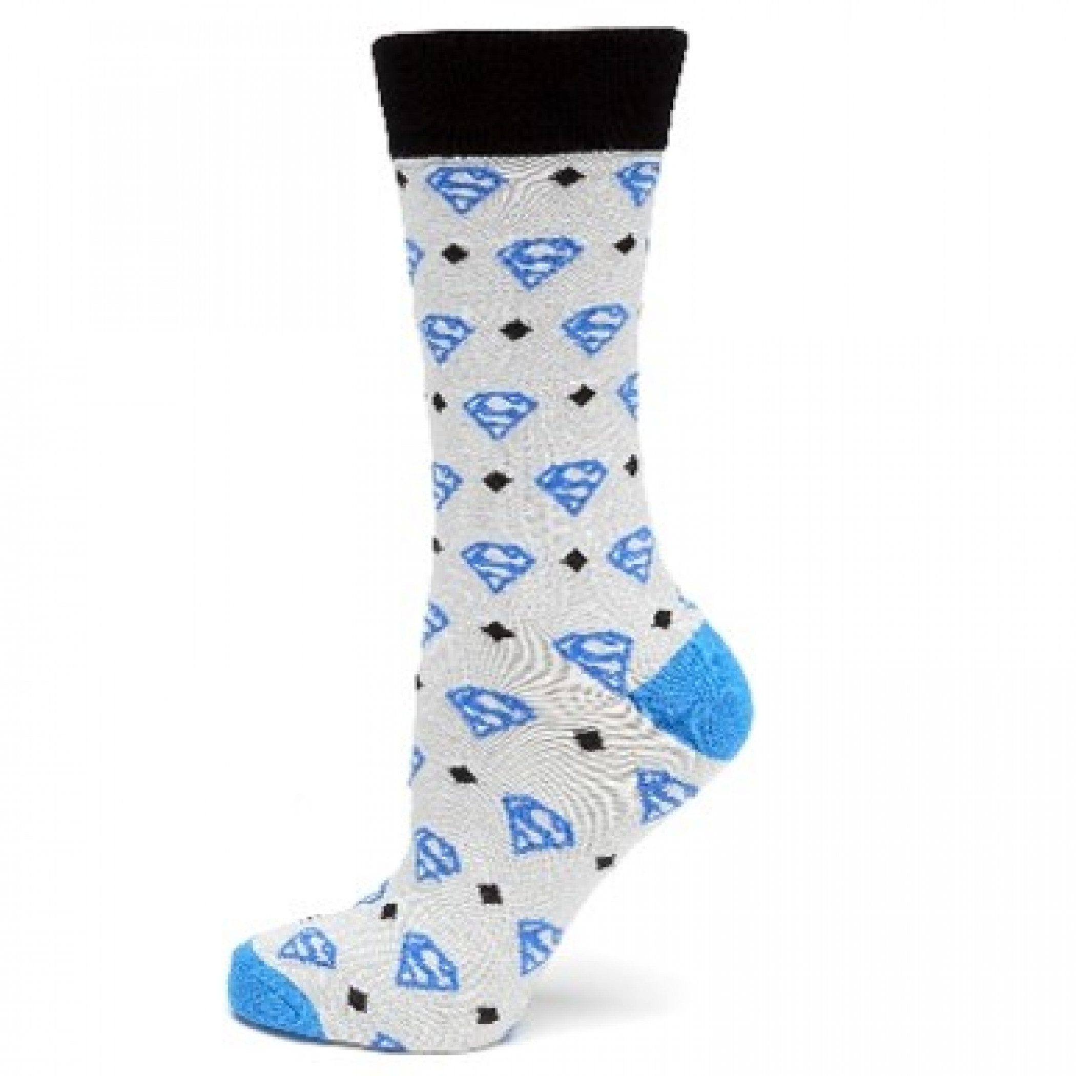 Superman Logo Diamond Pattern White Colorway Dress Socks, White