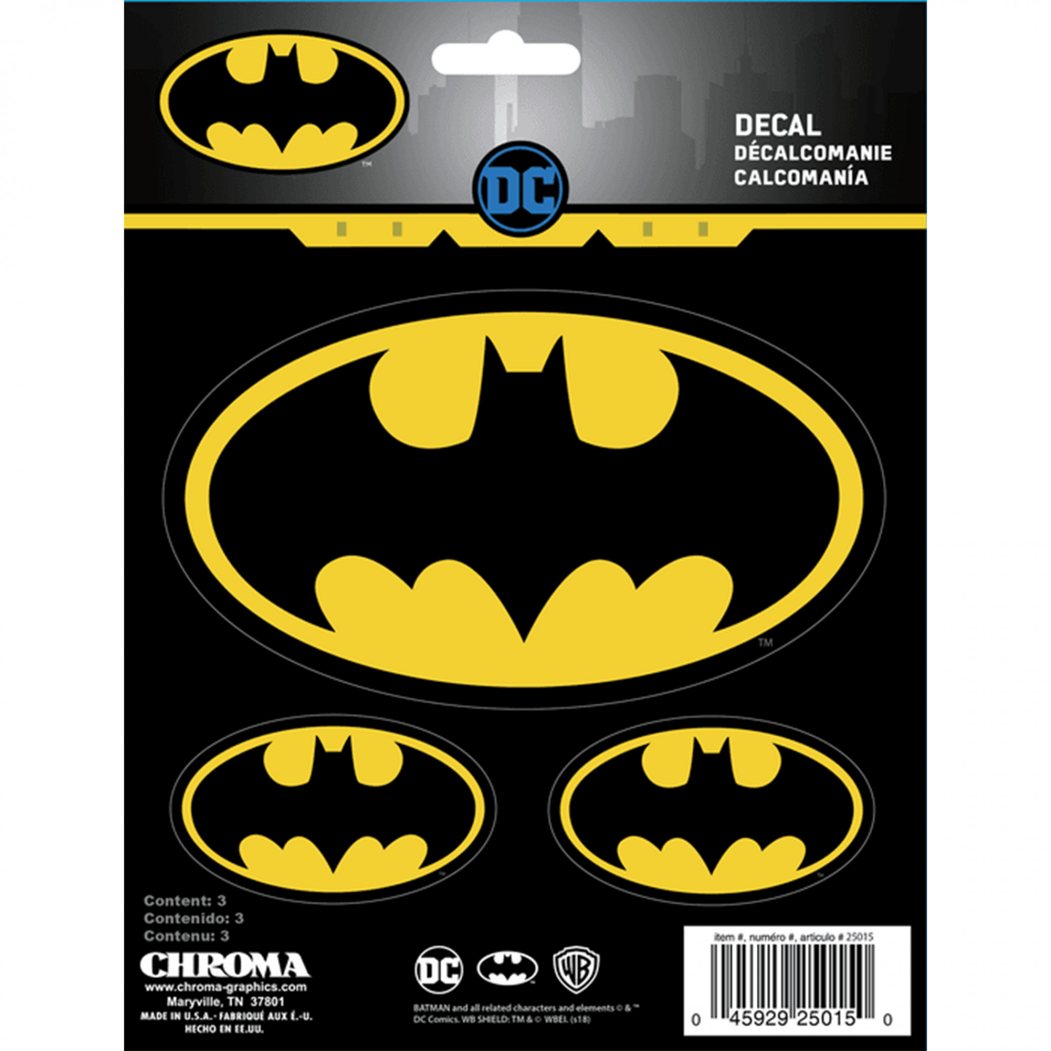 DC Comics Batman Logo Car Emblem 3-Pack, Multi-Color