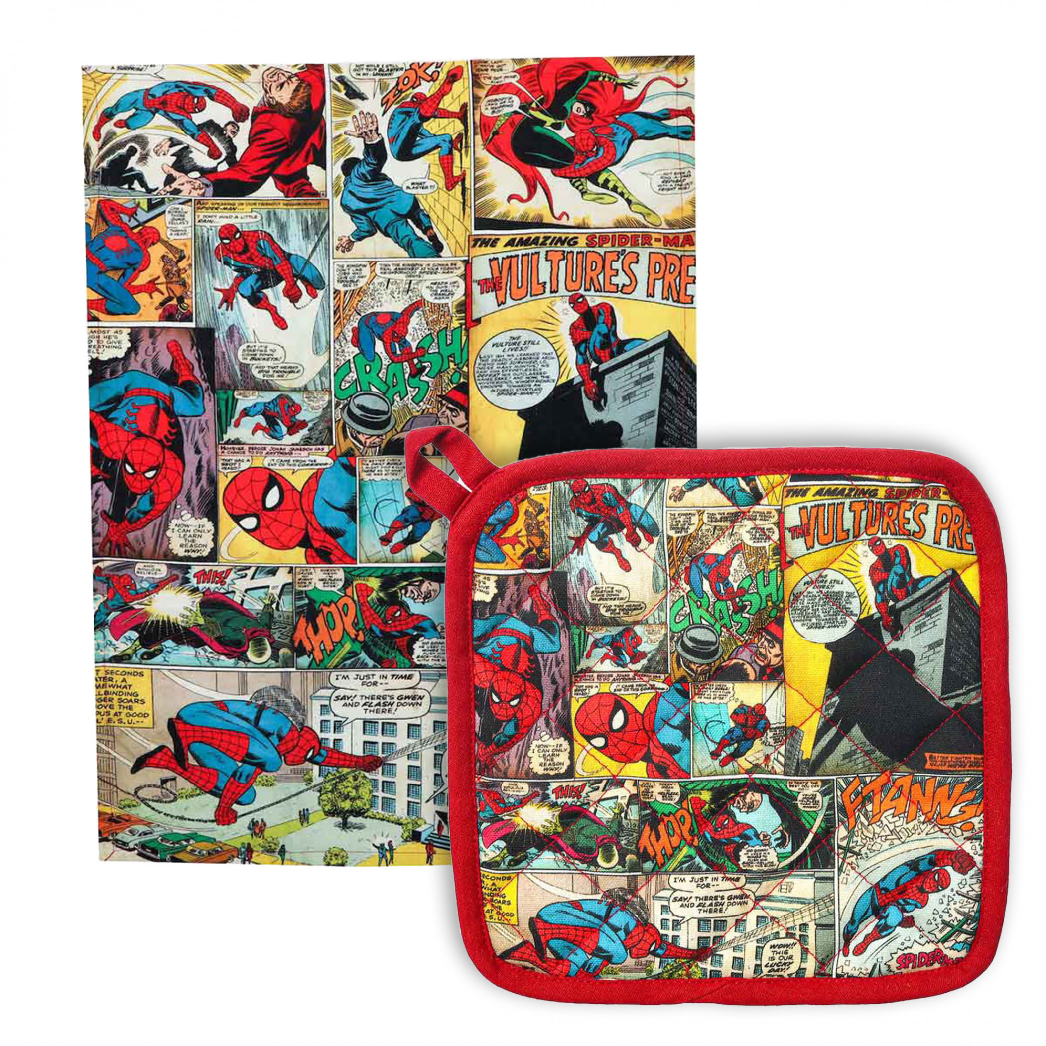 Marvel Comics Spider-Man Retro Comic Panels Tea Towel and Hot Pad, Multi-Color