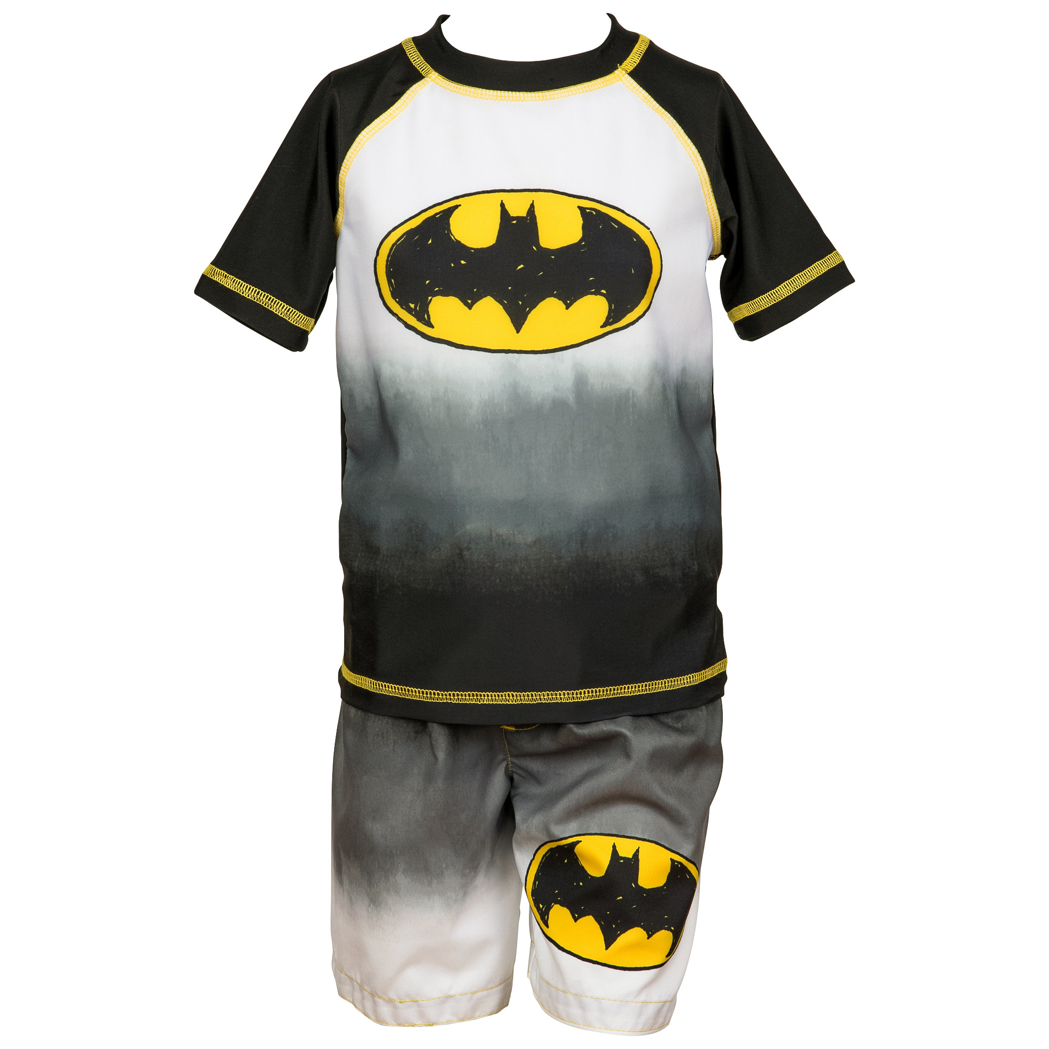 Batman Logo Toddler Swim Shorts & Rash Guard Set Black