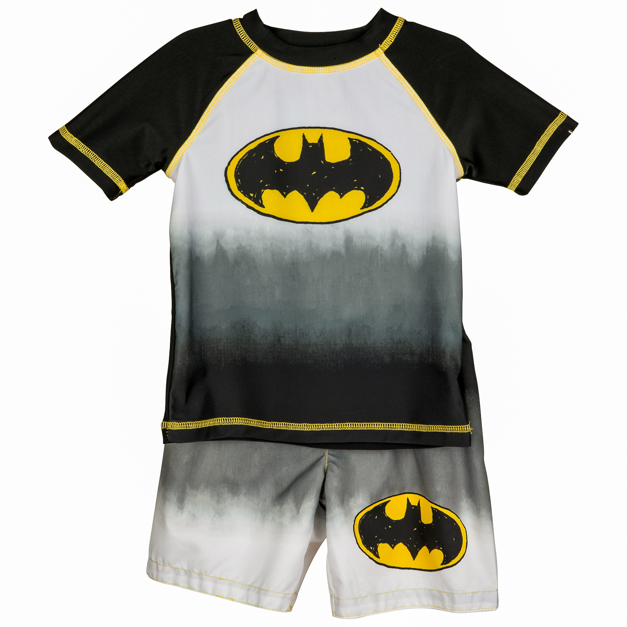 Batman Logo Toddler Swim Shorts & Rash Guard Set, Black