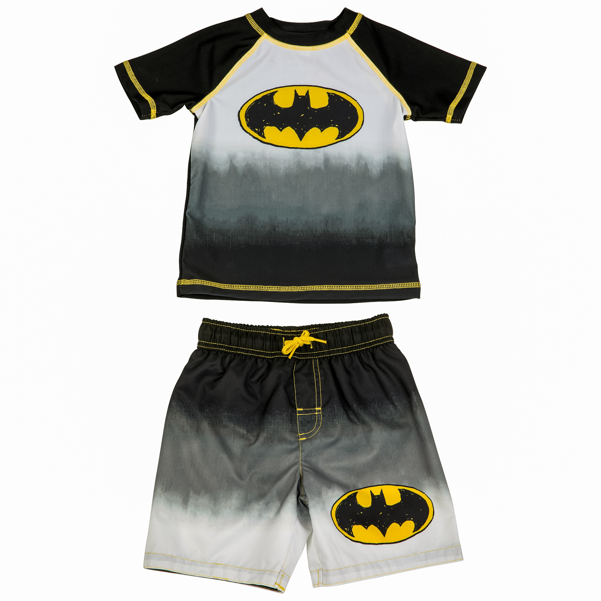 Batman Logo Toddler Swim Shorts & Rash Guard Set Black