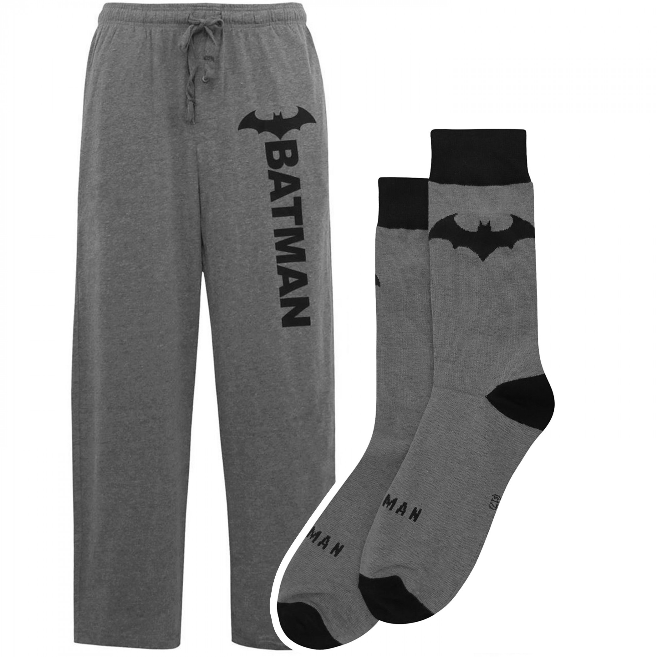 Batman Hush Logo Sleep Pants and Socks Bundle, Grey