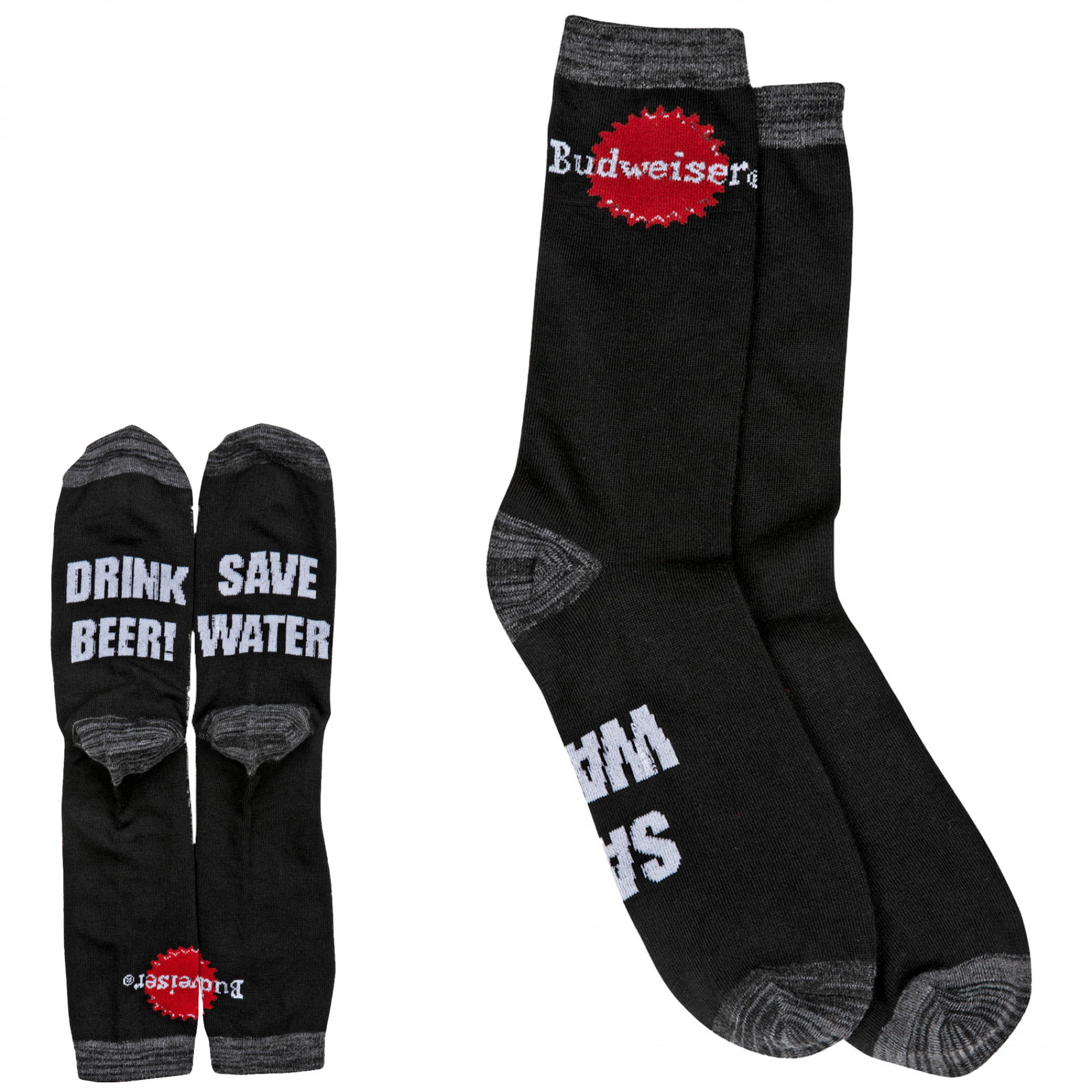 Budweiser Save Water Drink Beer Bottom Print Crew Socks