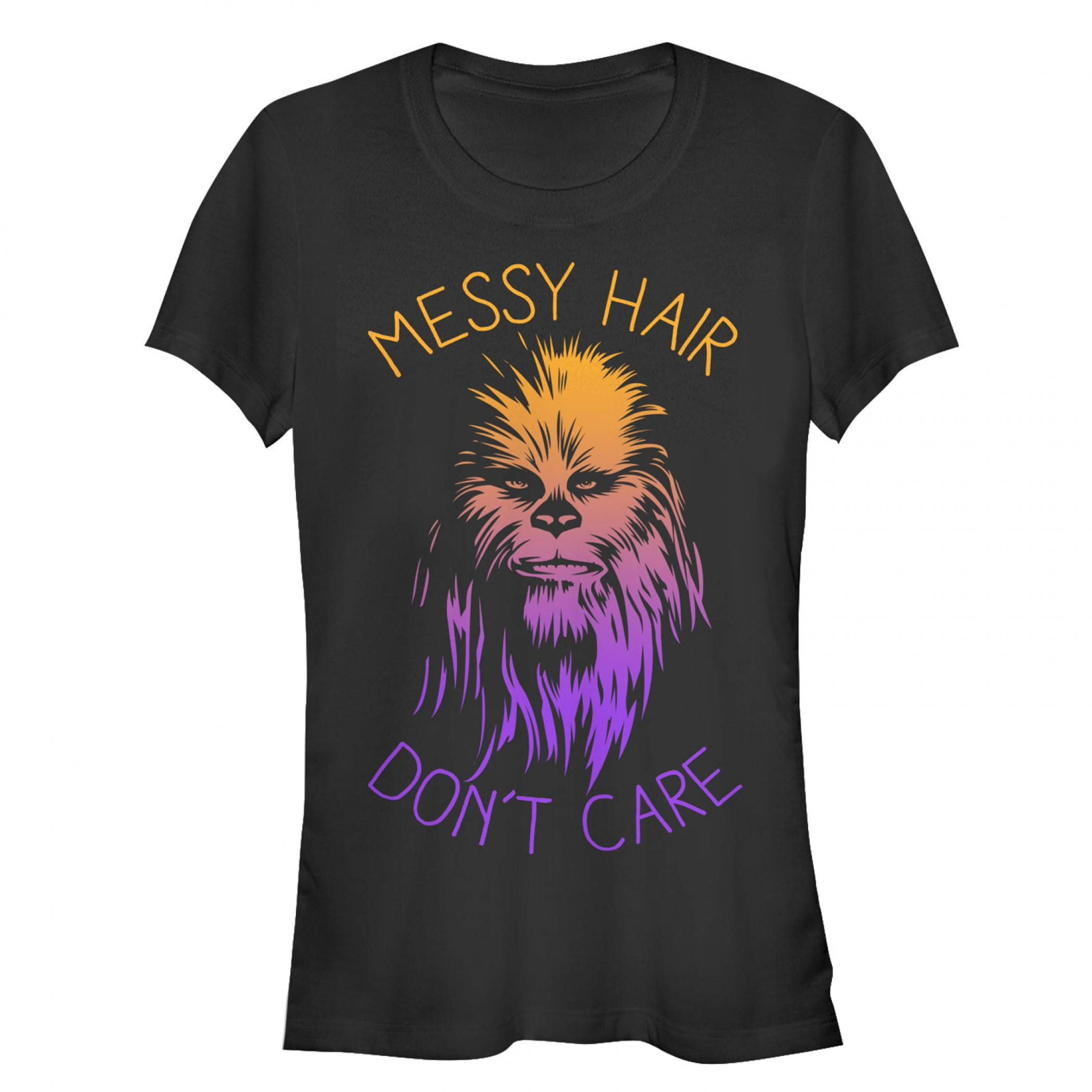 Star Wars Chewbacca Messy Hair Don't Care Juniors T-Shirt, Black