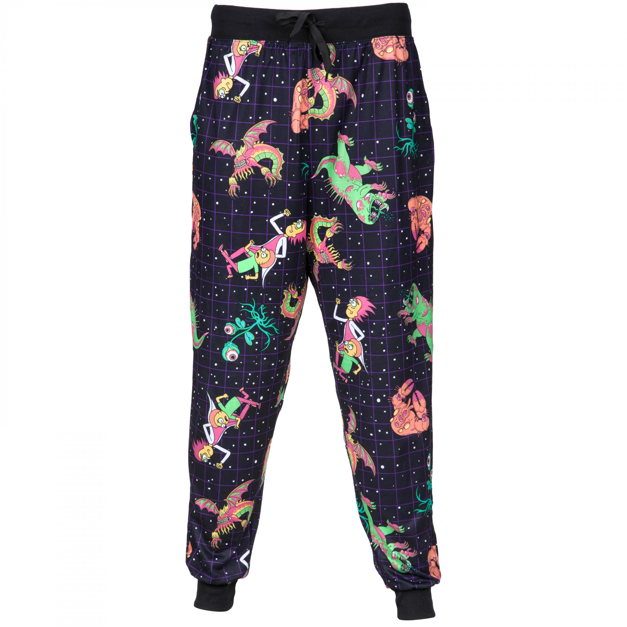 Rick and Morty Galactic Grid Sleep Pants, Black
