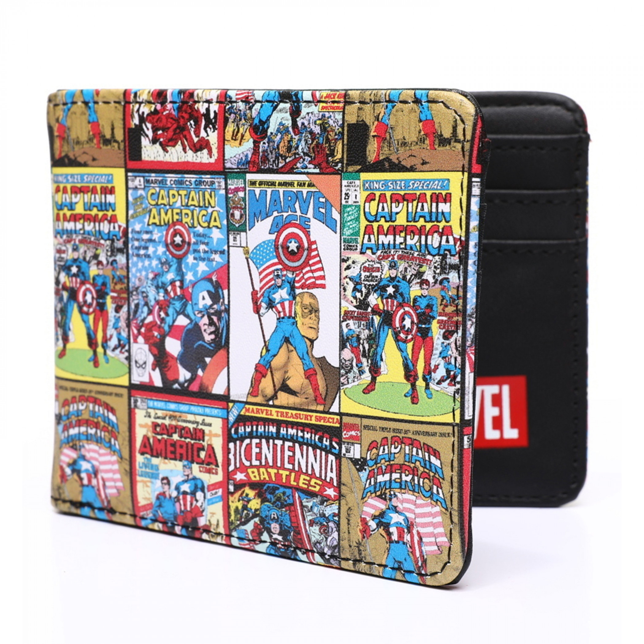 Captain America Greatest Comic Covers Slim Bi-Fold Wallet, Black