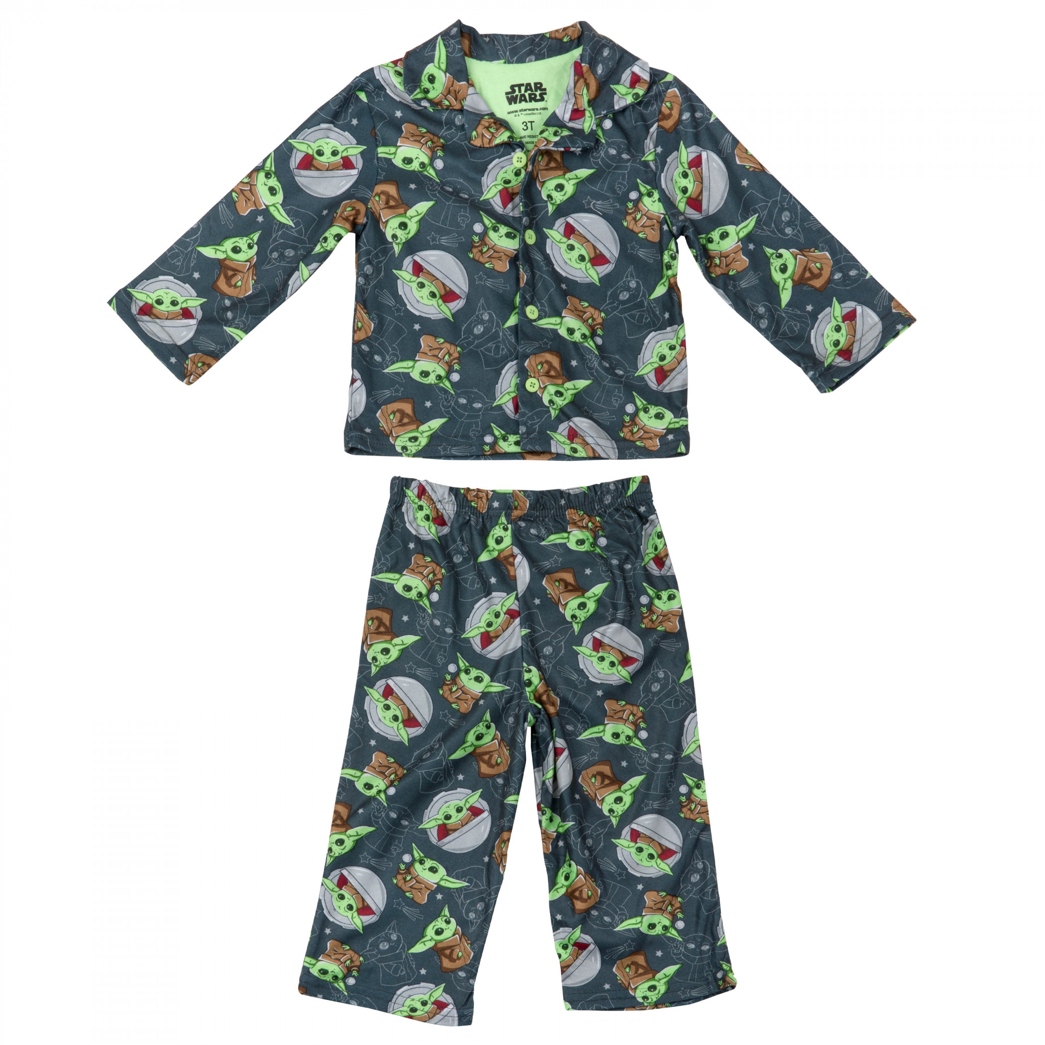 Star Wars The Mandalorian Grogu Character All Over Pajama Set, Black