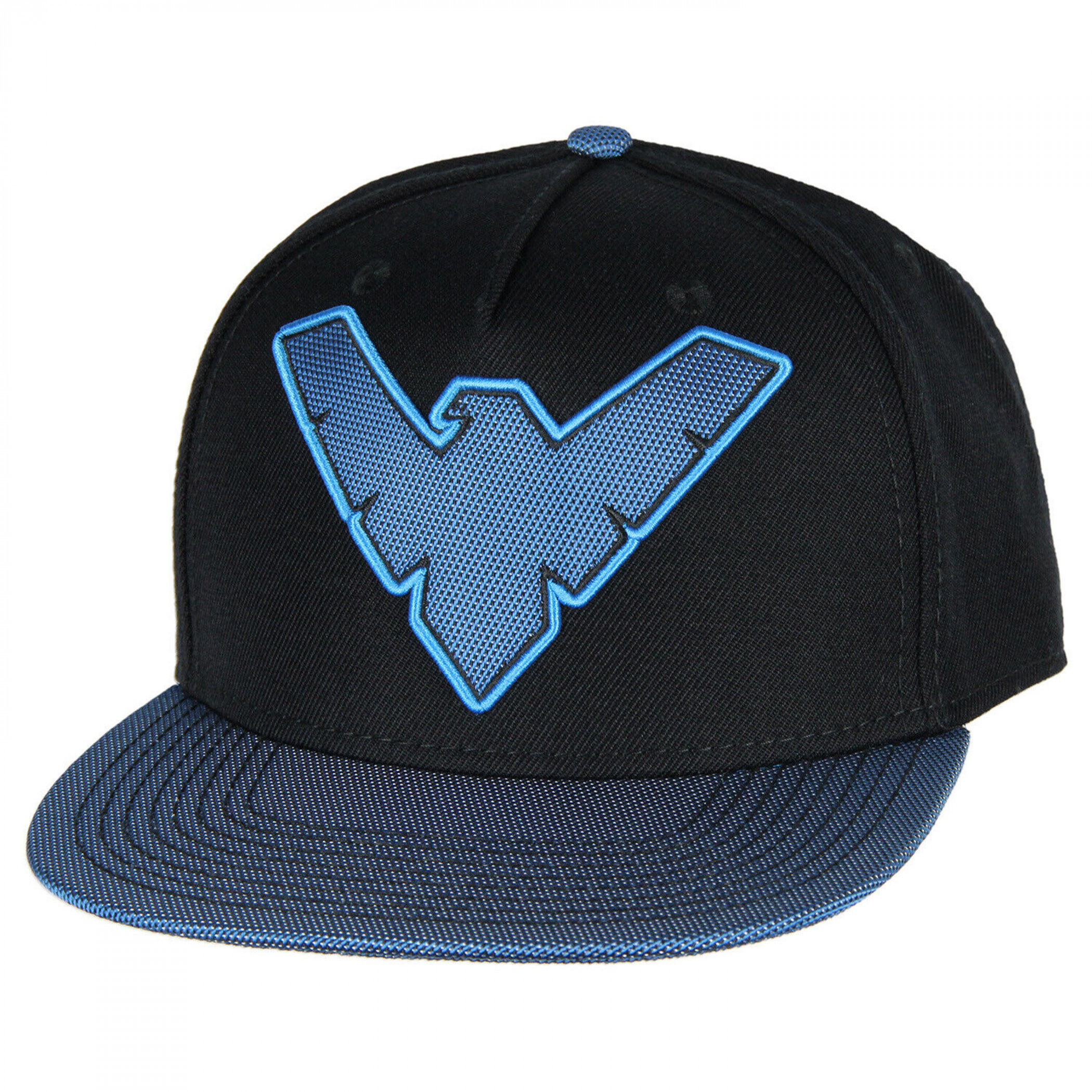 Nightwing Embroidered Logo Adjustable Flatbill Snapback Cap, Black