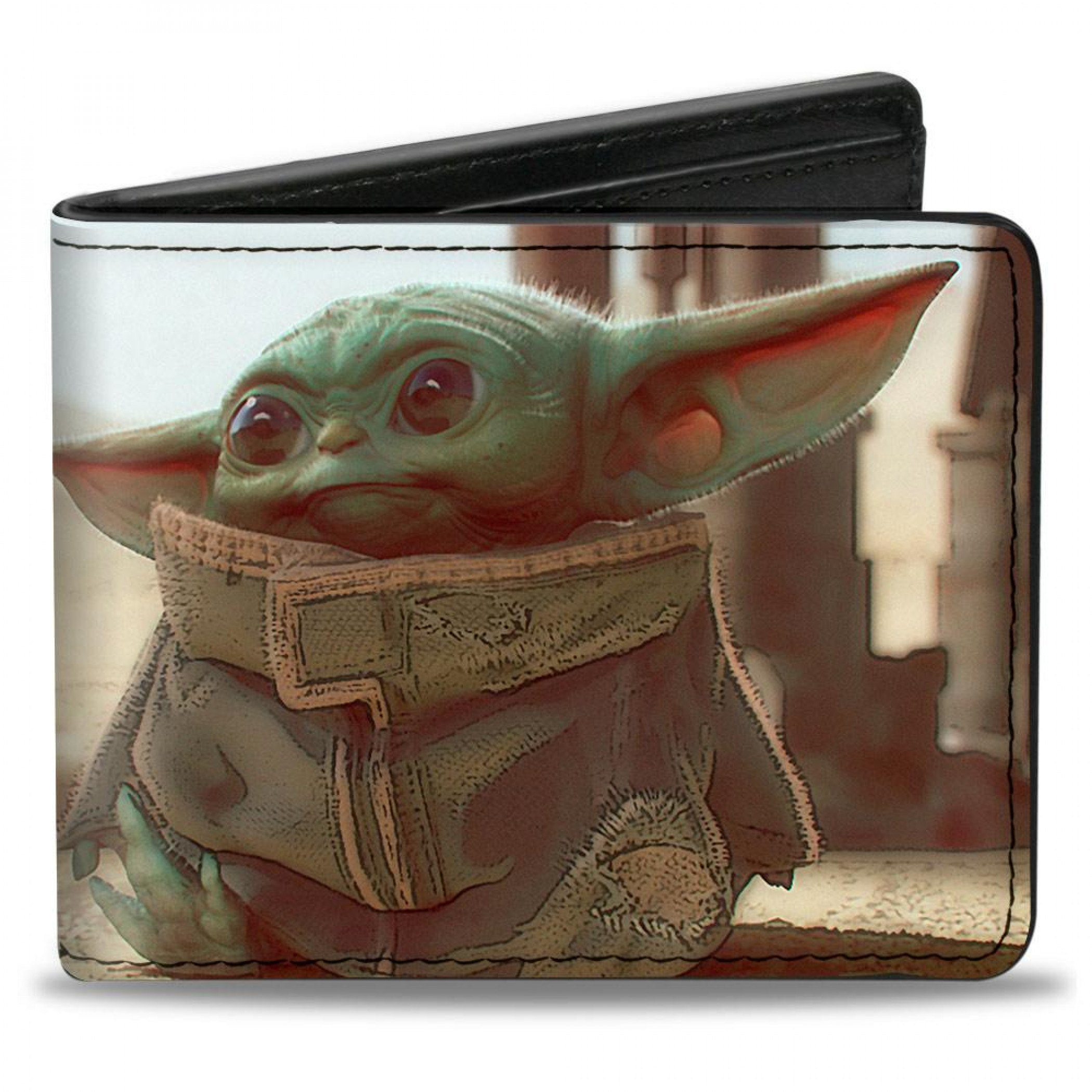 The Mandalorian The Child Scene Vegan Leather Bi-Fold Wallet, Black