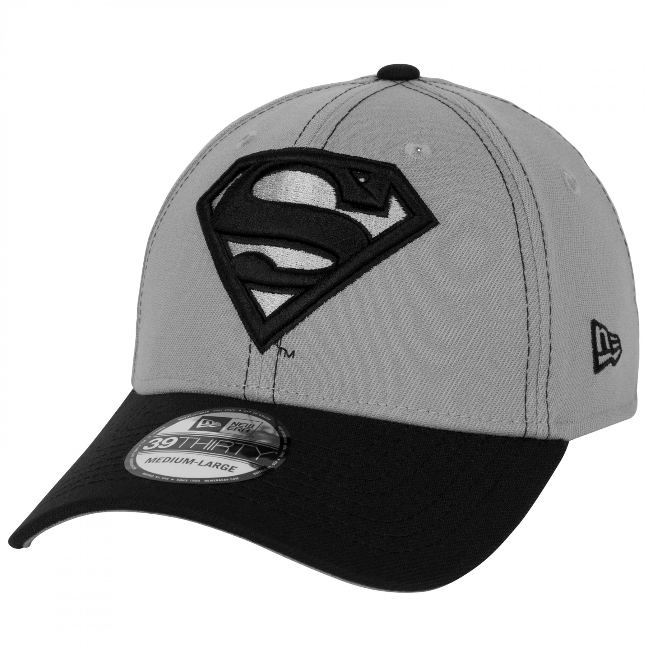 Superman Logo Grey Contrast Stitching New Era 39Thirty Fitted Hat, Multi-Color