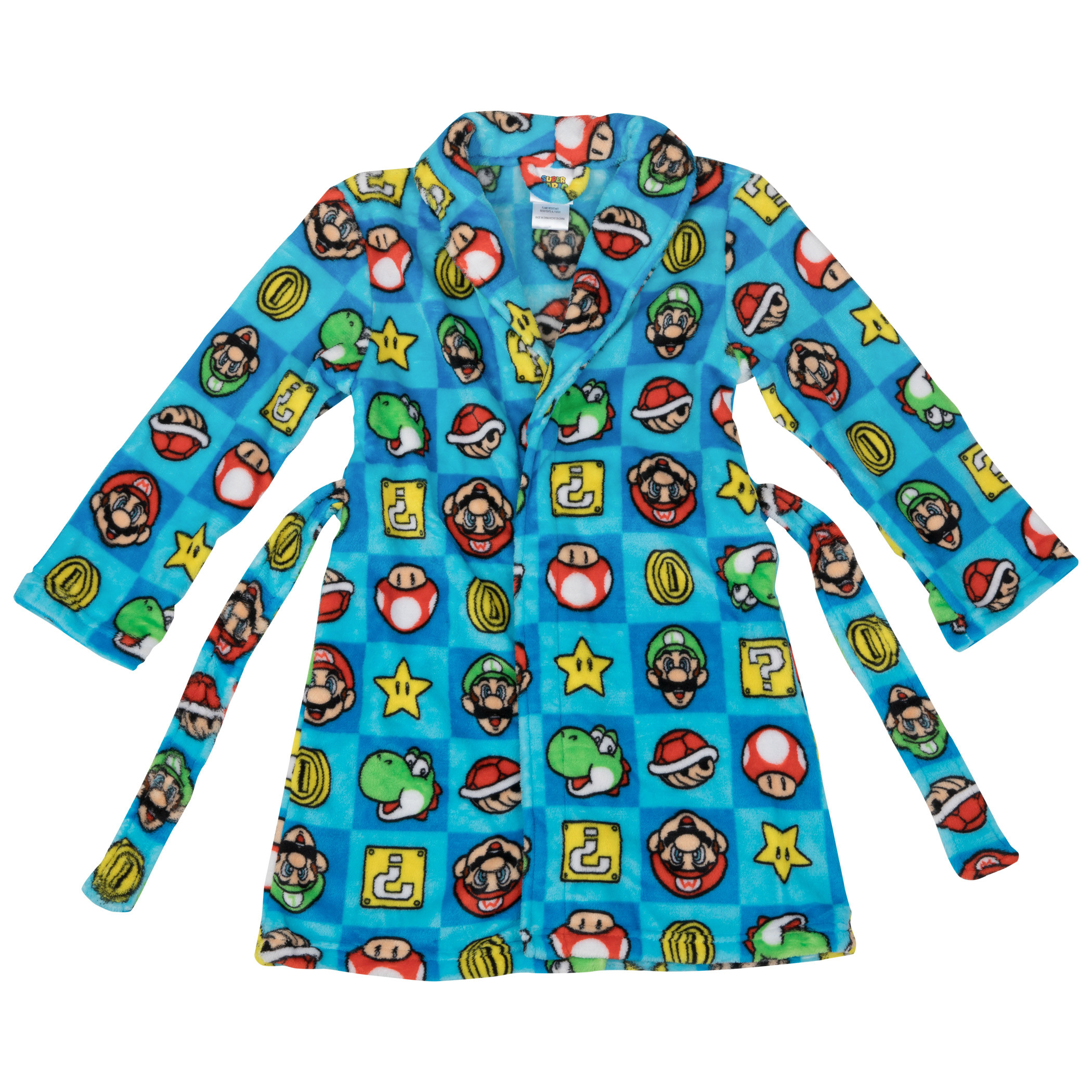 Super Mario Bros. Power-Up Velvet Fleece Youth Robe, Blue