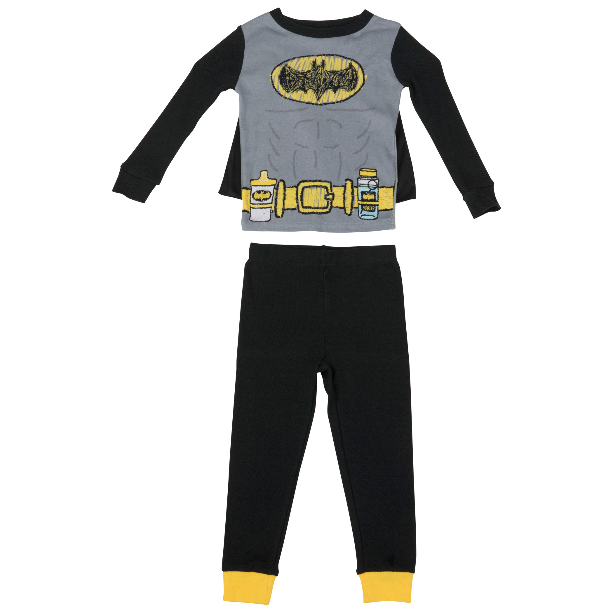 Batman Cosplay 2-Piece Long Sleeve Toddler Pajama Set with Cape, Black