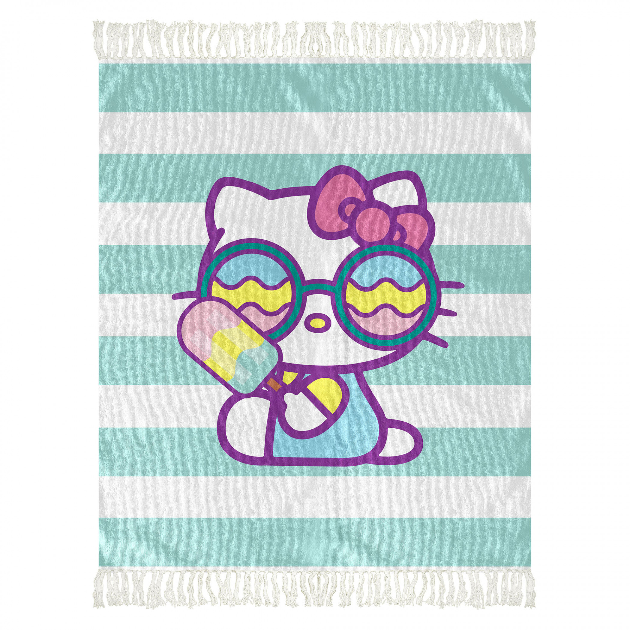 Hello Kitty Holding Popsicle 50'x60' Beach Throw with Tassels, Multi-Color
