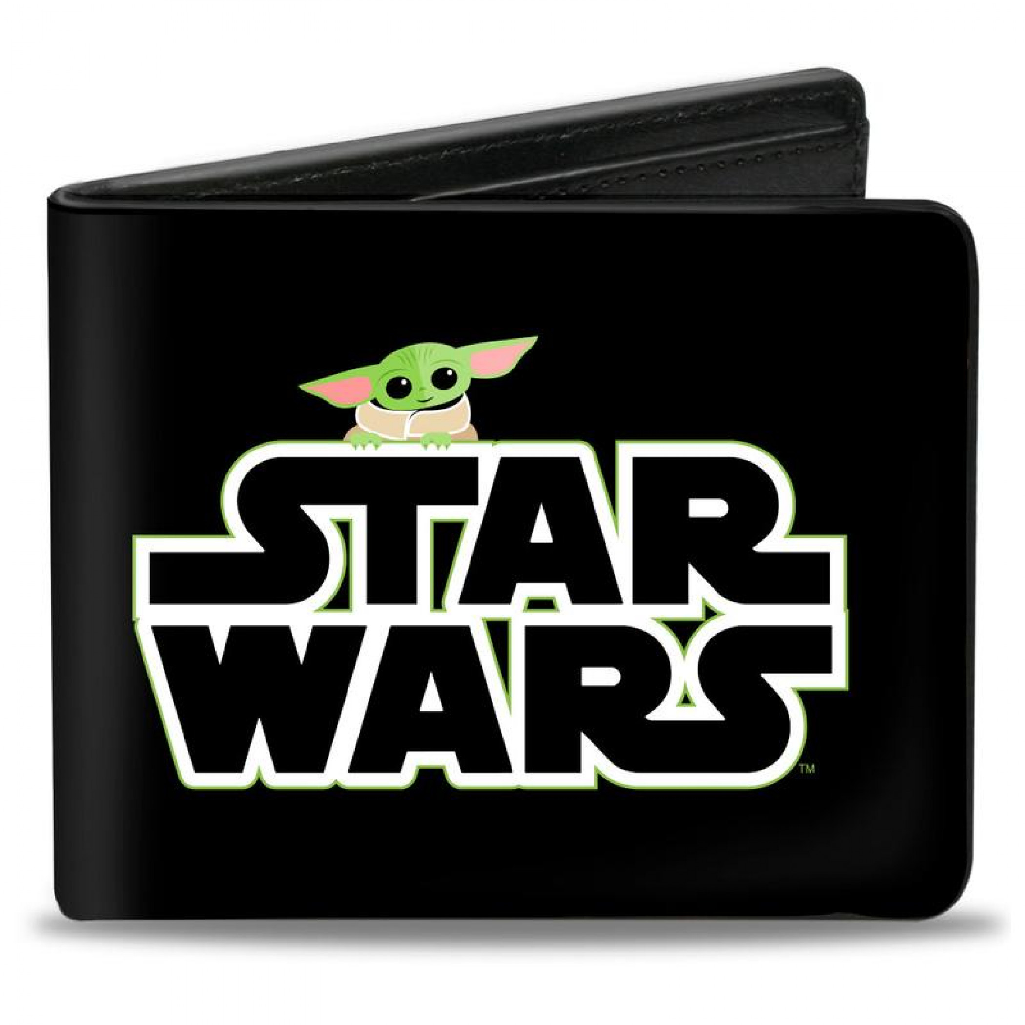 Star Wars The Mandalorian The Child Grogu Peeking Vegan Leather Wallet, Black