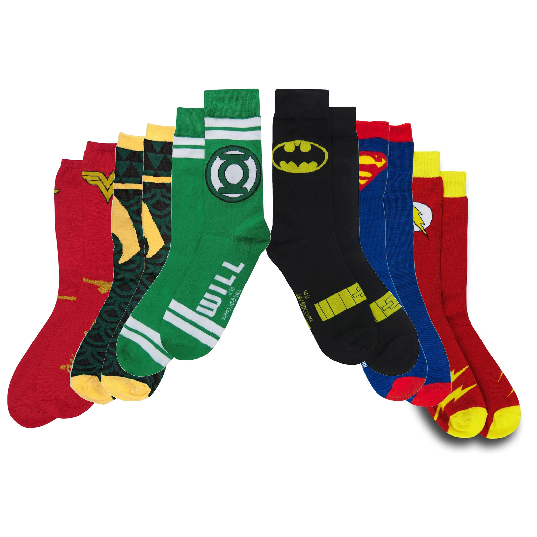 DC Comics Justice League Symbols 7-Pair Pack of Crew Socks, Multi-Color